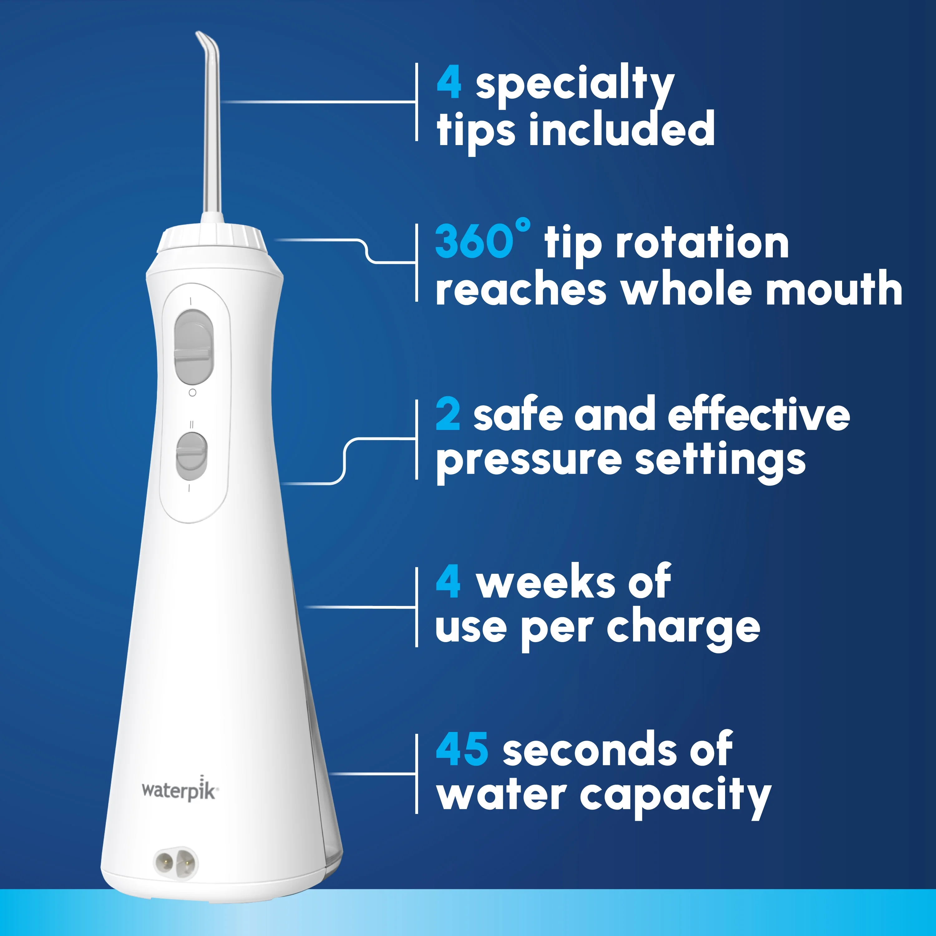 Waterpik Cordless Plus Water Flosser with 2 Settings, 4 Tips, ADA Accepted, White - Image 7