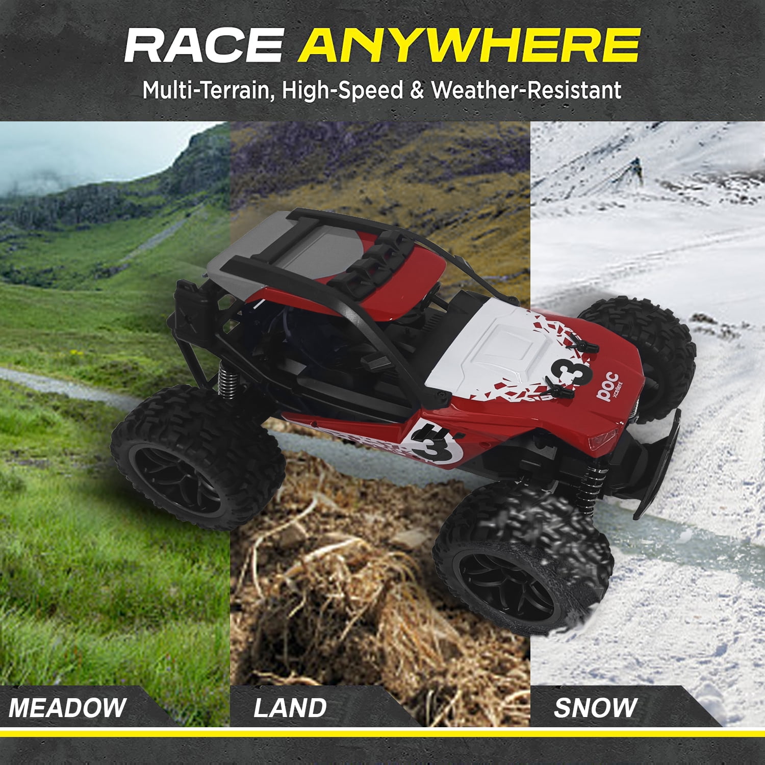 RC Racing Car, 2.4Ghz High Speed Remote Control Car, 1:12 2WD Toy Cars Buggy for Boys & Girls with Two Rechargeable Batteries for Car, Gift for Kids (Red and White) - Image 4