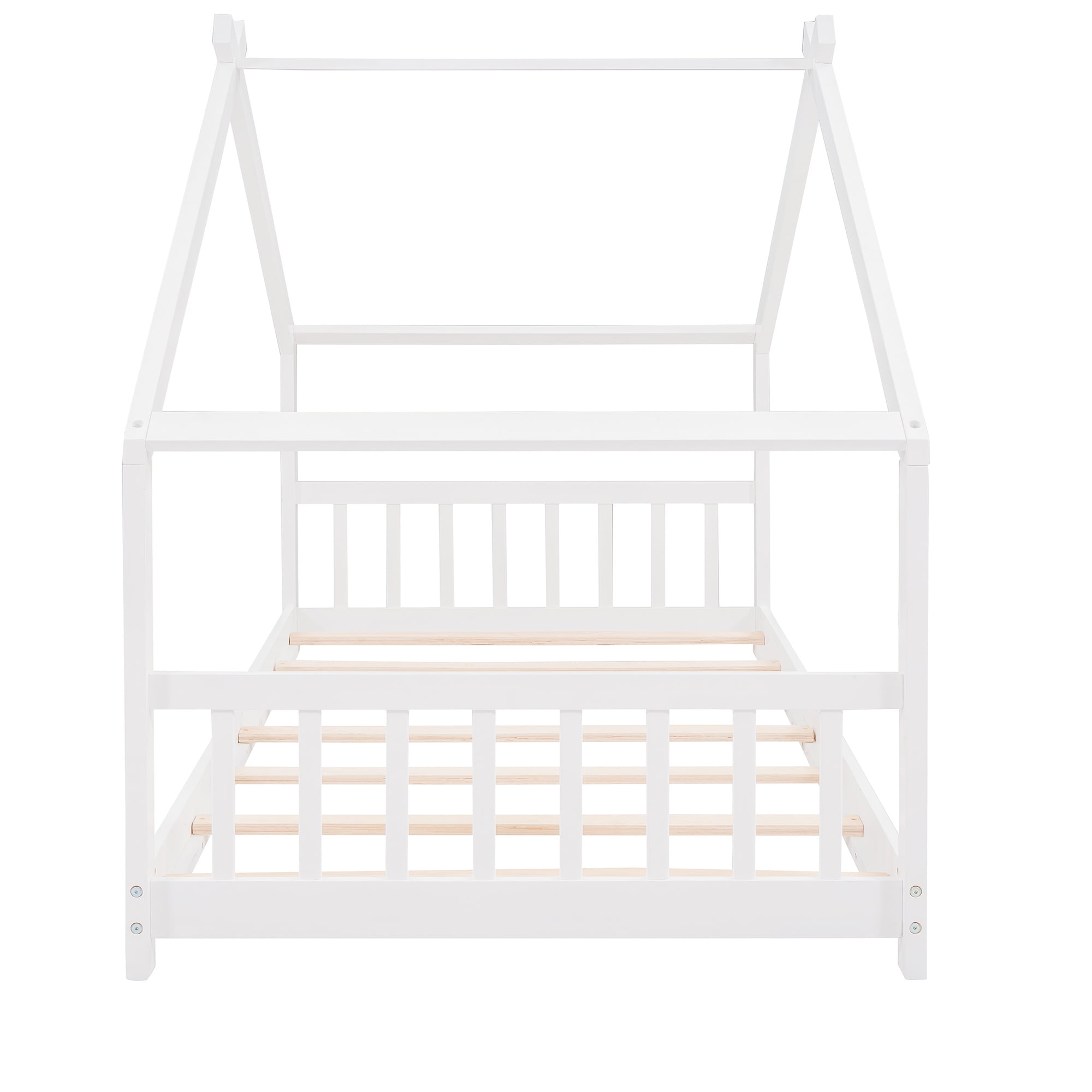 Aukfa Twin Size Wood House Beds Frame - Floor Bed Twin Platform Bed for Kids Teens Bedroom - White - Image 8