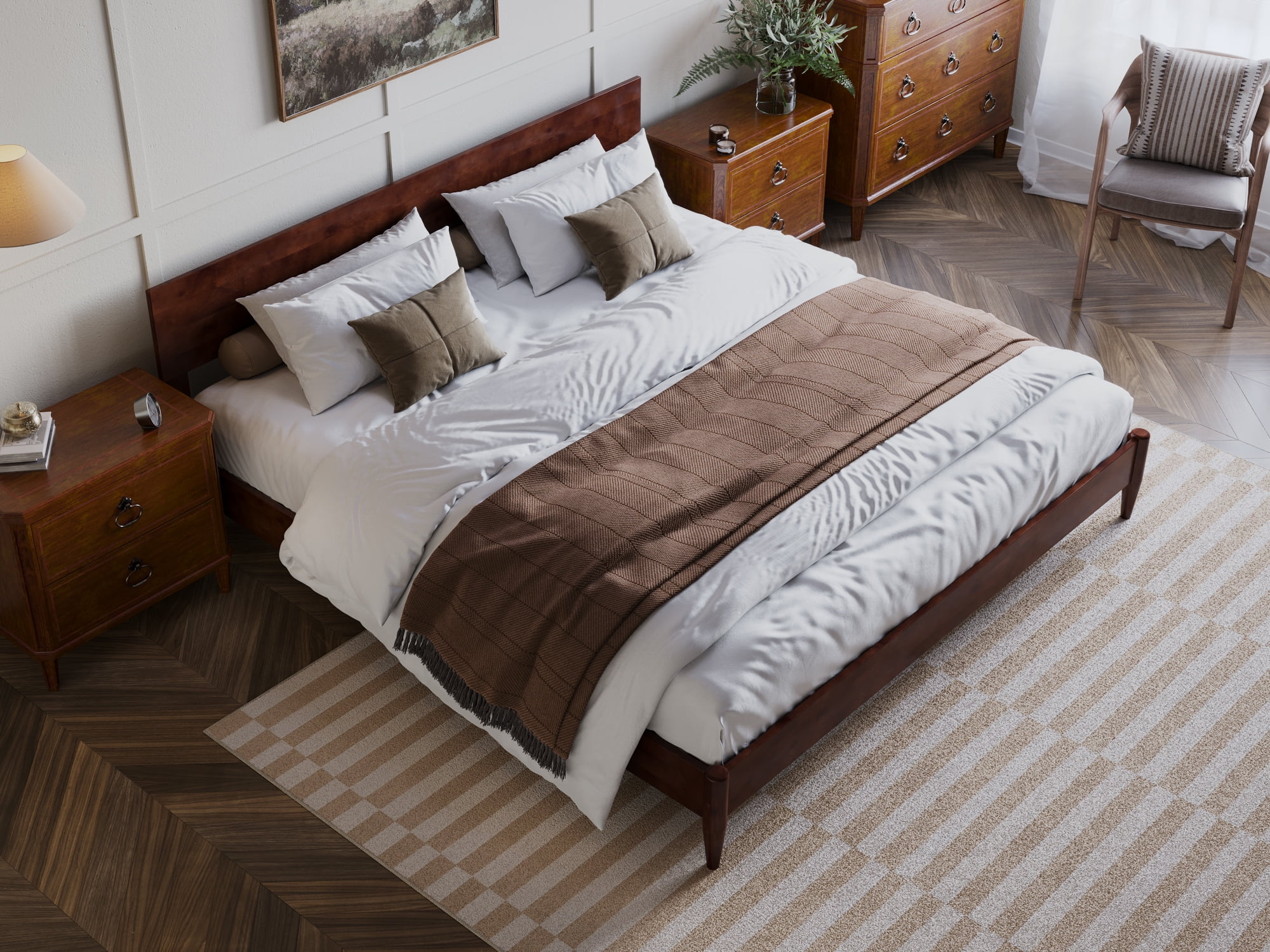 AFI Aria King Modern Solid Wood Low Profile Platform Bed, Walnut - Image 7