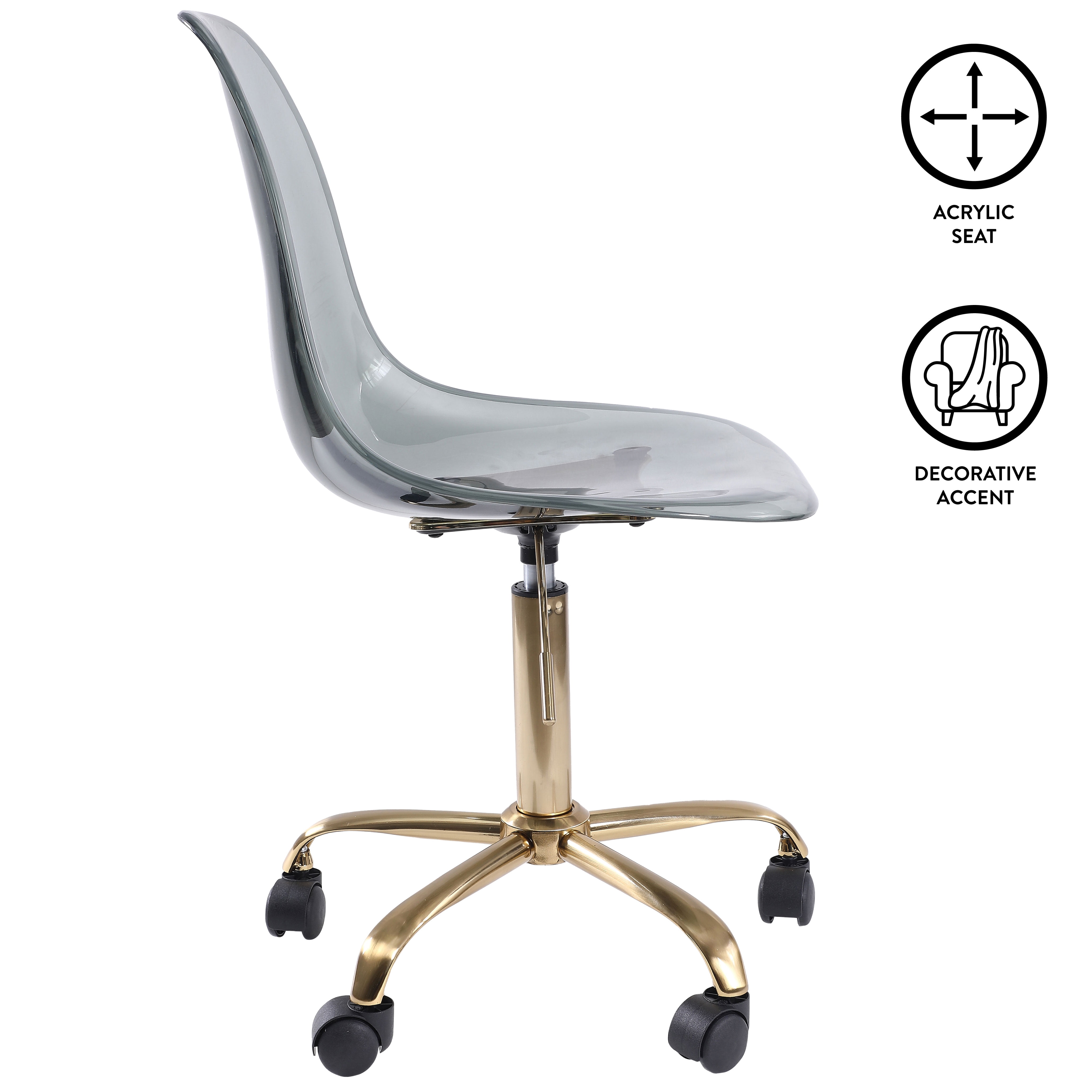 Urban Shop Acrylic Rolling Office Chair, Black, Adjustable Height, Mid Back - Image 6