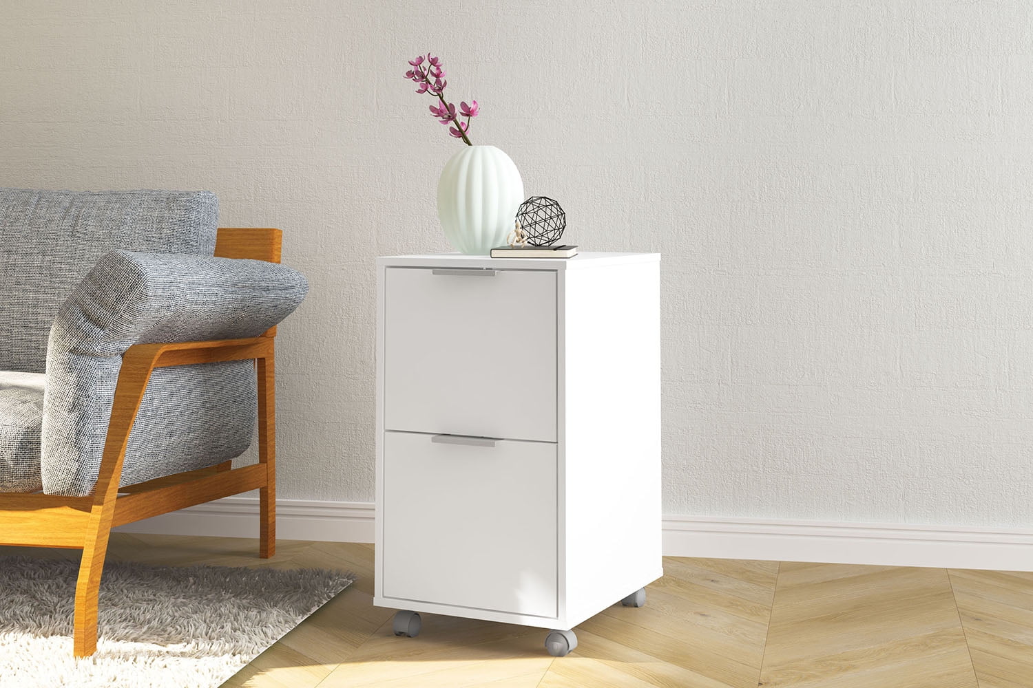 Polifurniture Durban Two Drawer Mobile Wood File Cabinet, White - Image 10