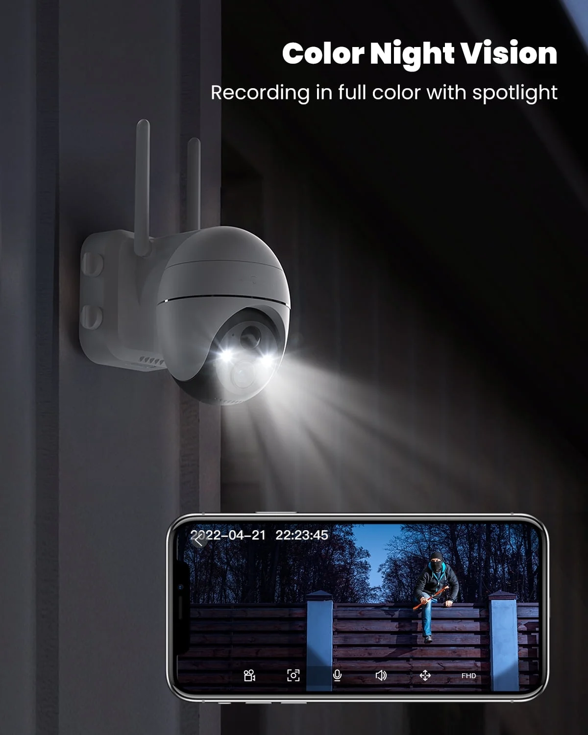 360° View PTZ Solar Security Cameras Wireless WiFi Outdoor, Spotlight 2K/3MP, Color Night Vision, PIR Motion Detection, Solar Outdoor Home Surveillance Camera, Work with Alexa - Image 9