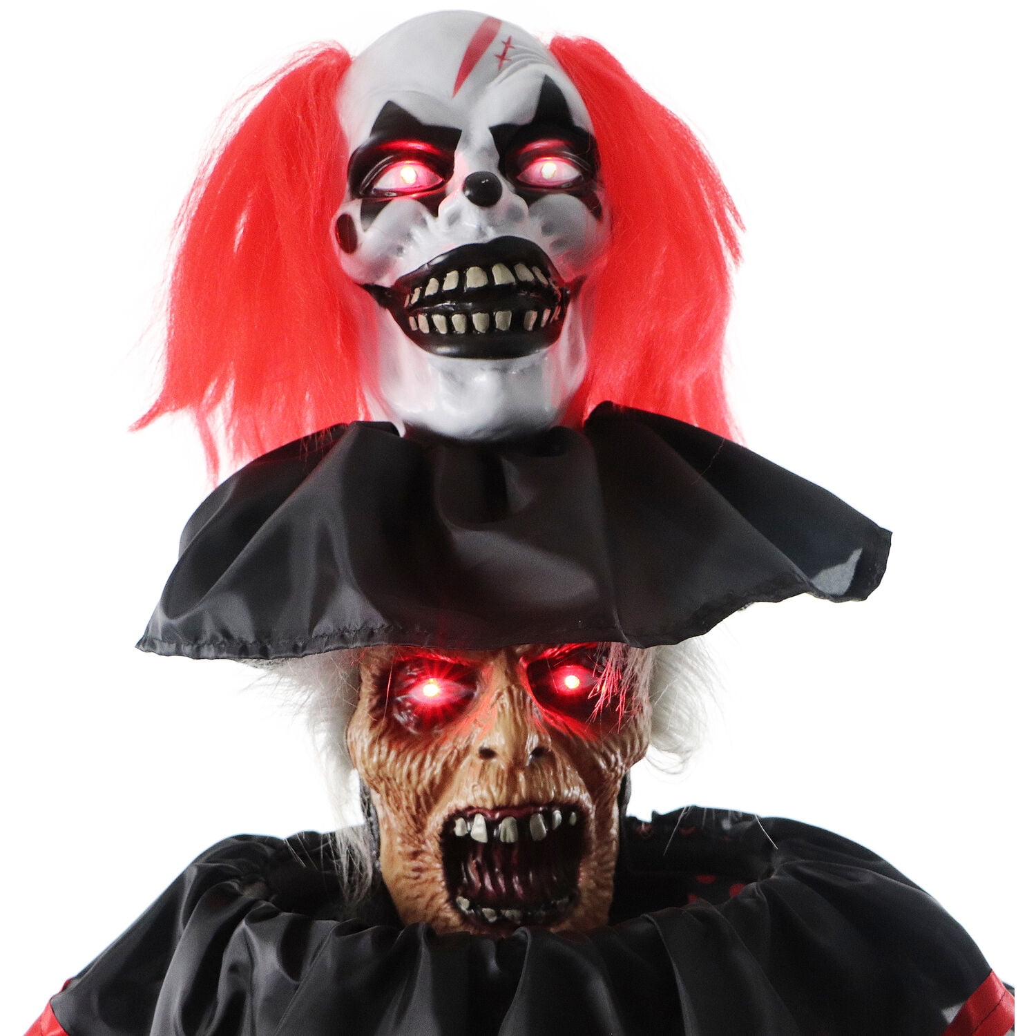 Haunted Hill Farm 6 ft Animatronic Pop-Up Two-Headed Clown with Light-Up Eyes for Scary Halloween Decoration, HHCLOWN-32FLSA - Image 4