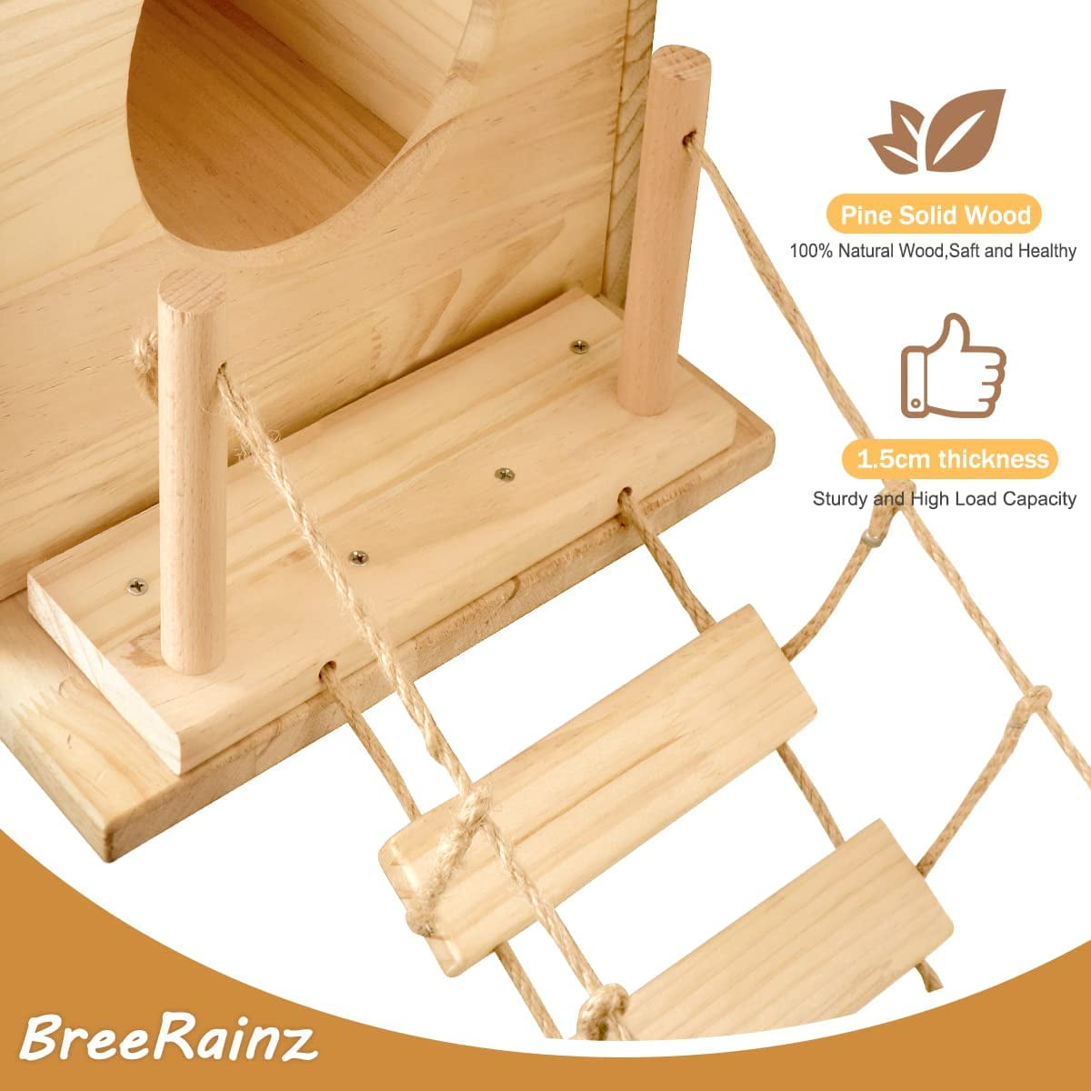 BreeRainz Cat Wall Shelves and Bridge for Indoors Cats, Cat Wall Furniture with Solid Wood Climbing Shelves and House to Play and Rest - Image 8