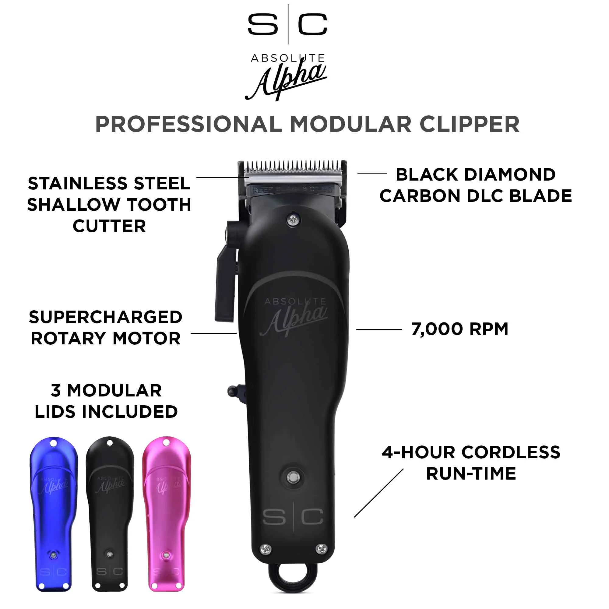 StyleCraft Absolute Alpha Cordless Hair Clipper, Battery Powered, 3 Interchangeable Lids, Multicolor - Image 6