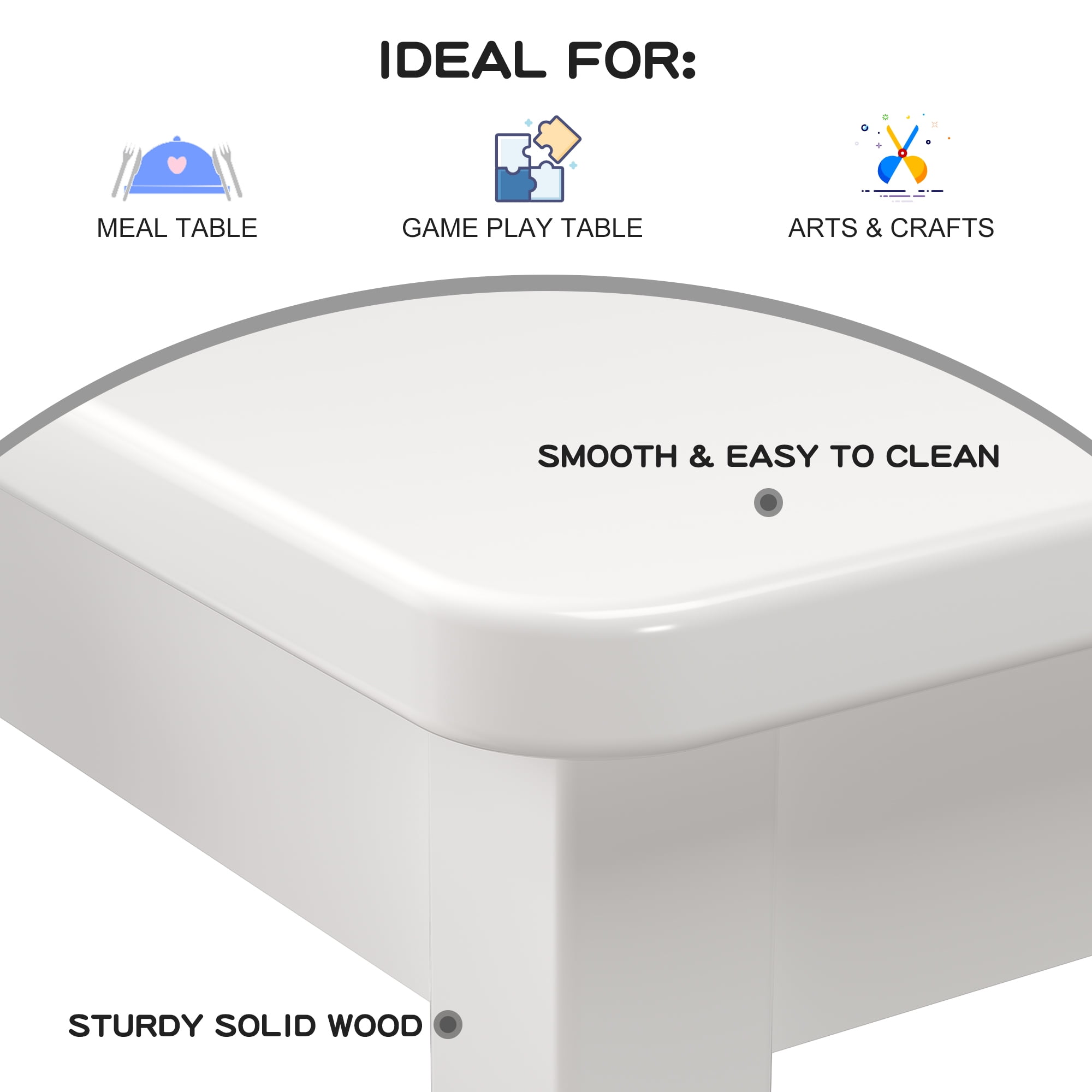 Yoneston Kids Table and 2 Chairs Set, Ideal for Arts & Crafts, Snack Time, Homeschooling, Homework & More, White - Image 7