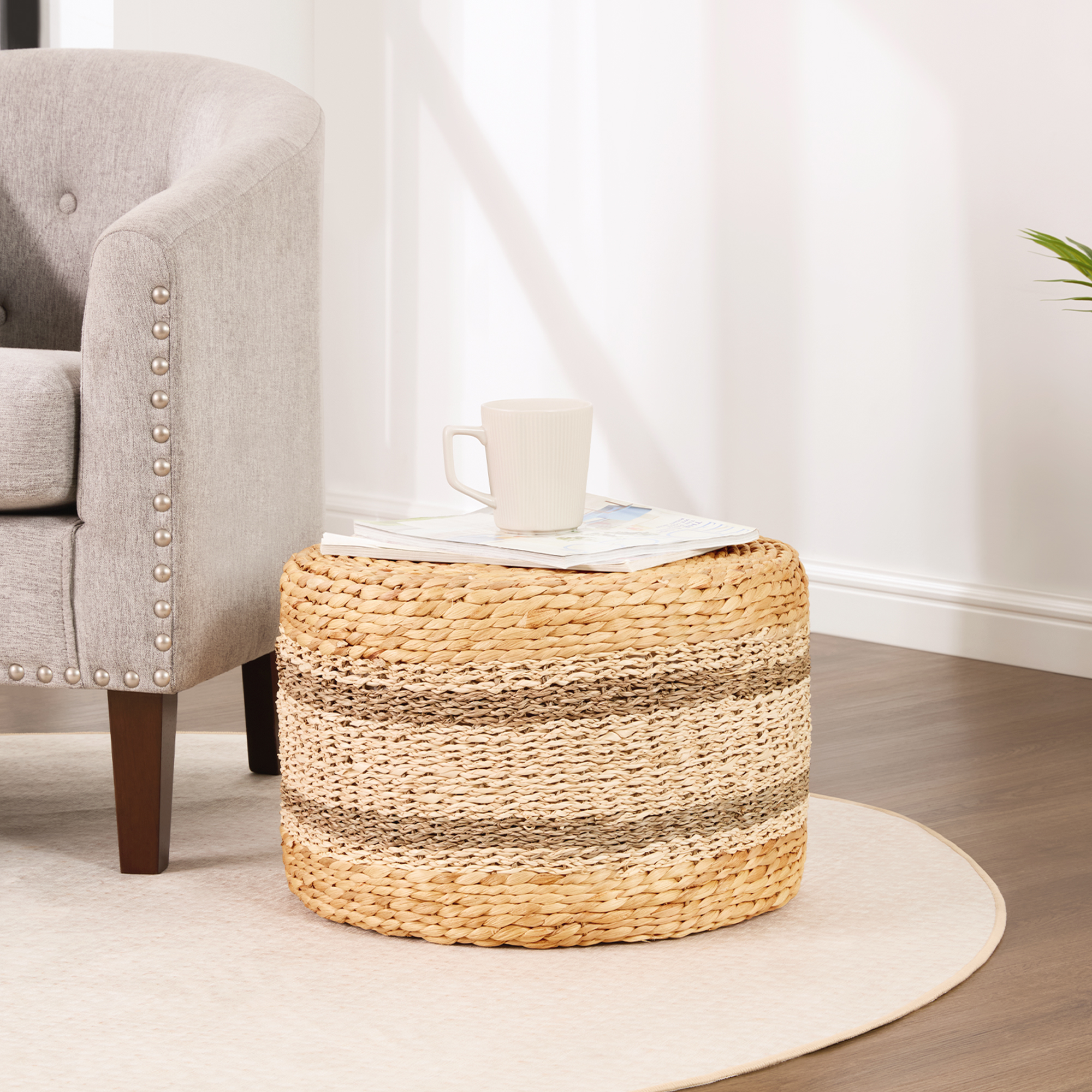 TrumanPick Seagrass Pouf Ottoman 18"x12", Accent Boho Footstool for Indoor Outdoor, Natural - Image 4