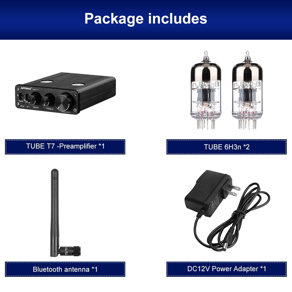 AIYIMA Tube T7 Audio 6N3 Tube Preamp Bluetooth 5.0 Warm Vacuum Buffer Preamplifier with Treble Bass Tone for Home Theater System HiFi Stereo Vacuum Bile Tube - Image 8