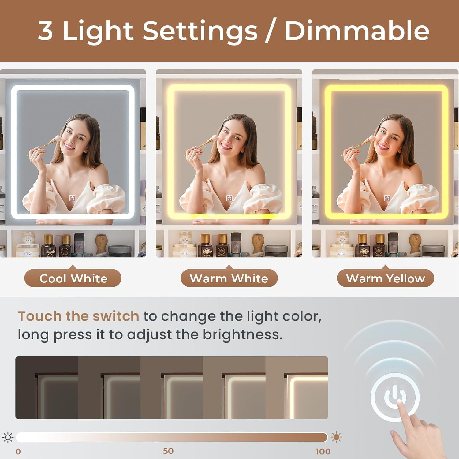 Afuhokles Vanity Desk with Lighted Mirror and Power Outlet, 6 Drawers Makeup Vanity Table with Jewelry Box, 8 Open Shelves, White - Image 4