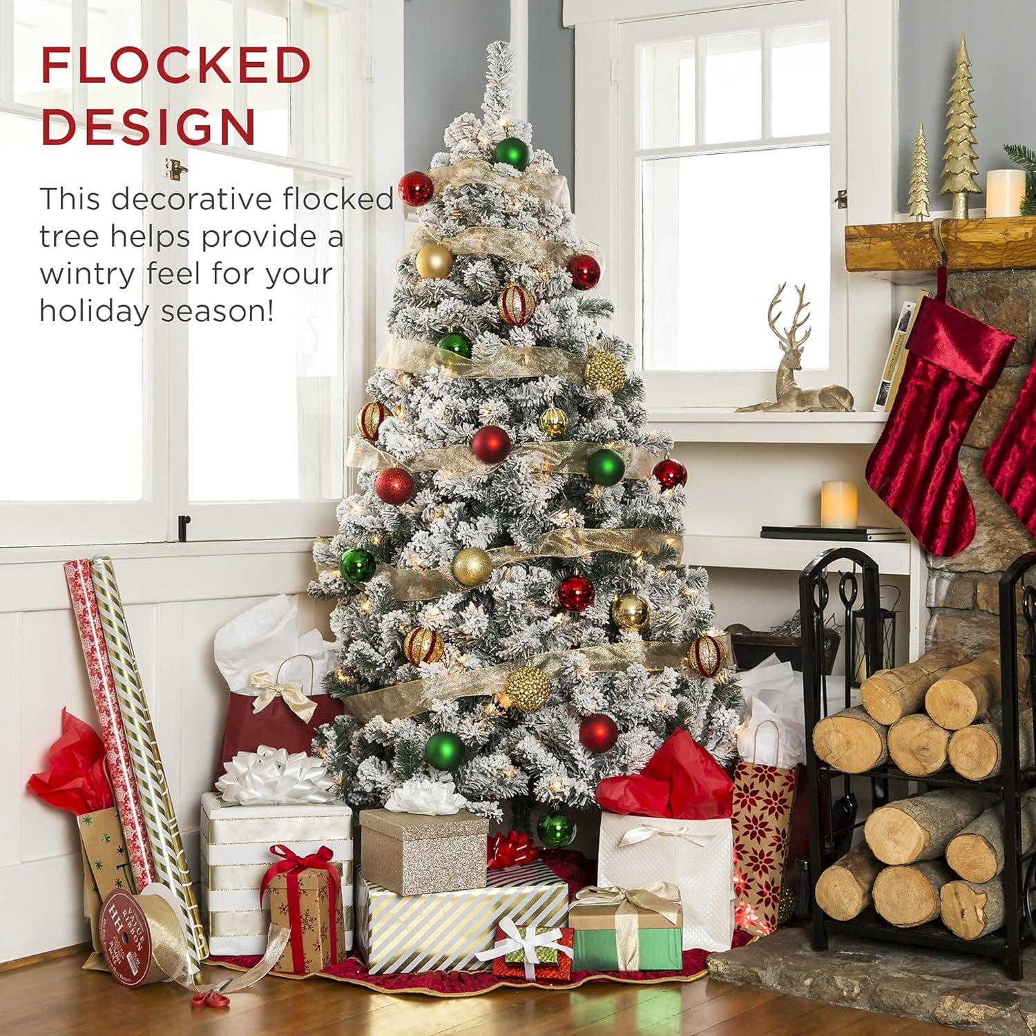 SUGIFT 6ft Premium Christmas Tree, Holiday Snow Flocked Pine Branches 1000 Branches White - Image 5