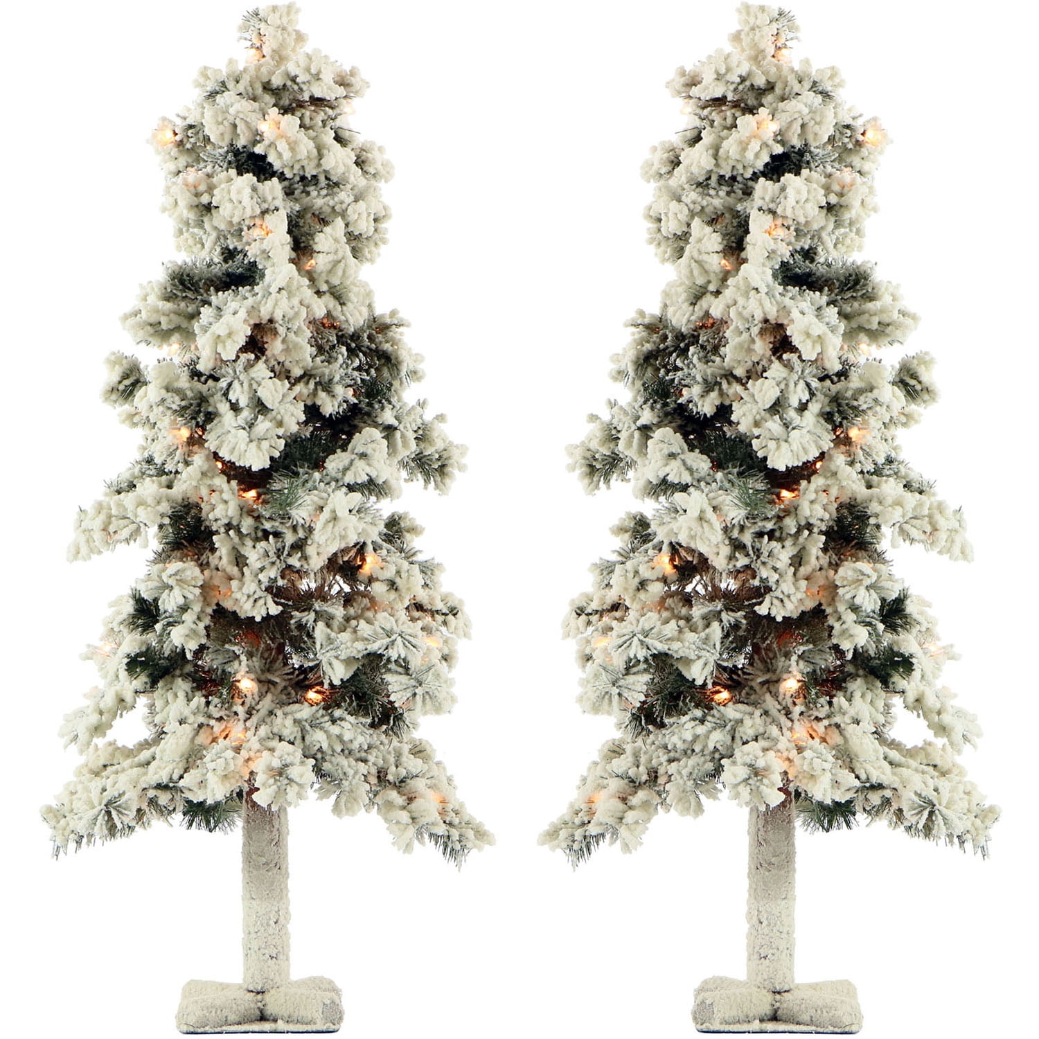 Fraser Hill Farm Set of Two 3-Ft. Snowy Alpine Artificial Trees with Clear Lights - Image 3