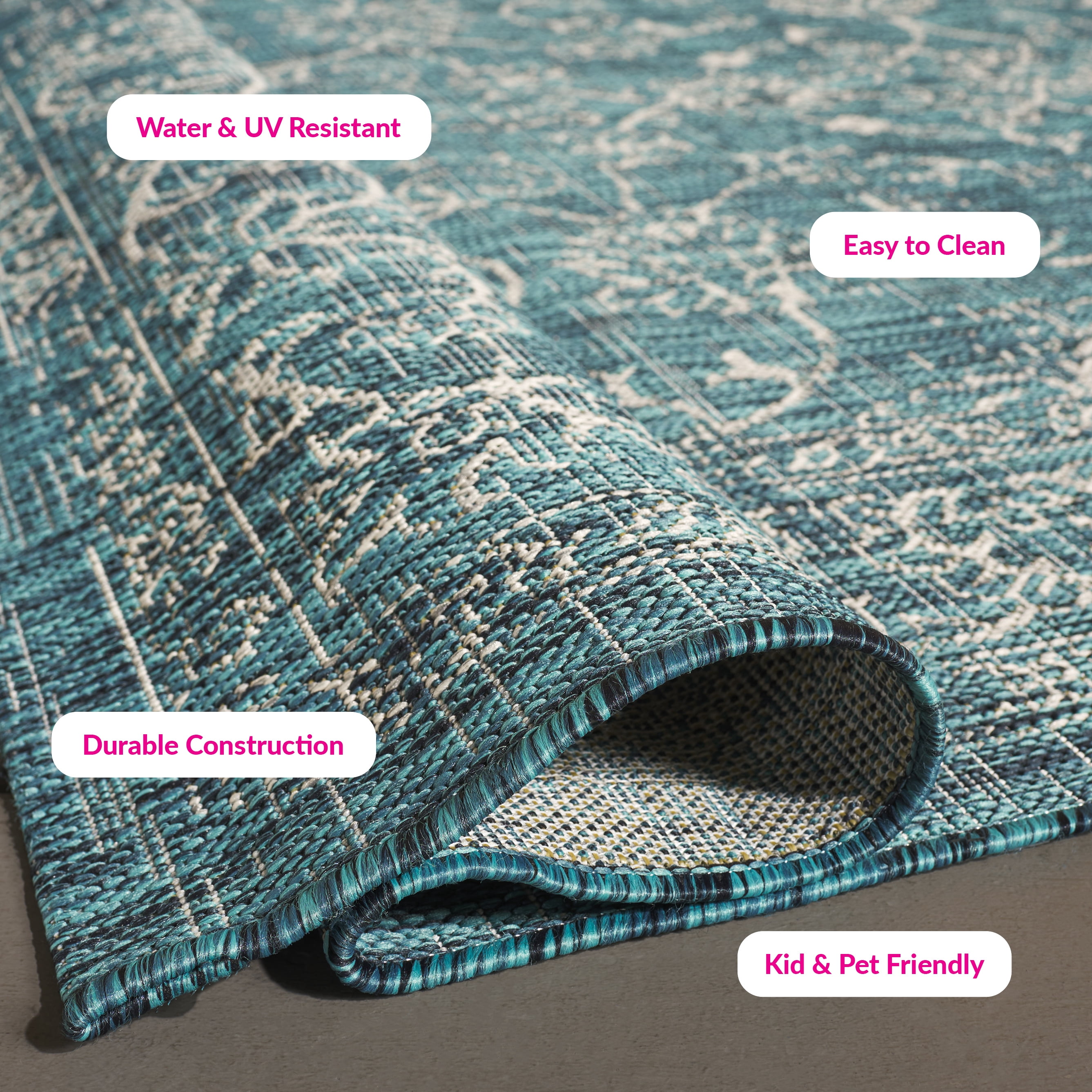 SAFAVIEH Courtyard Darin Botanical Indoor/Outdoor Area Rug, Turquoise, 6'7" x 9'6" - Image 13