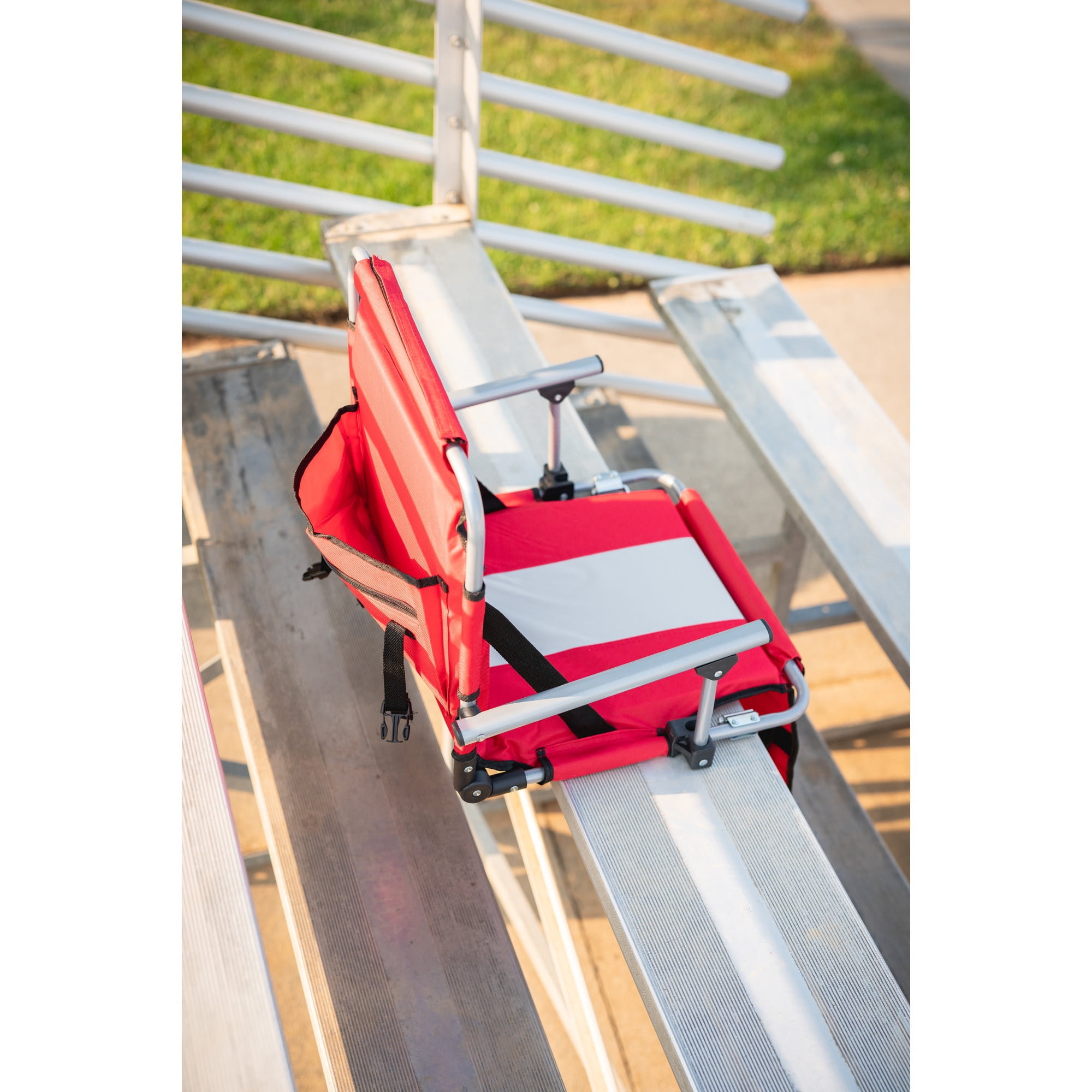 Stansport Tubular Frame Folding Stadium Seat with Arms - Red/Tan - Image 9