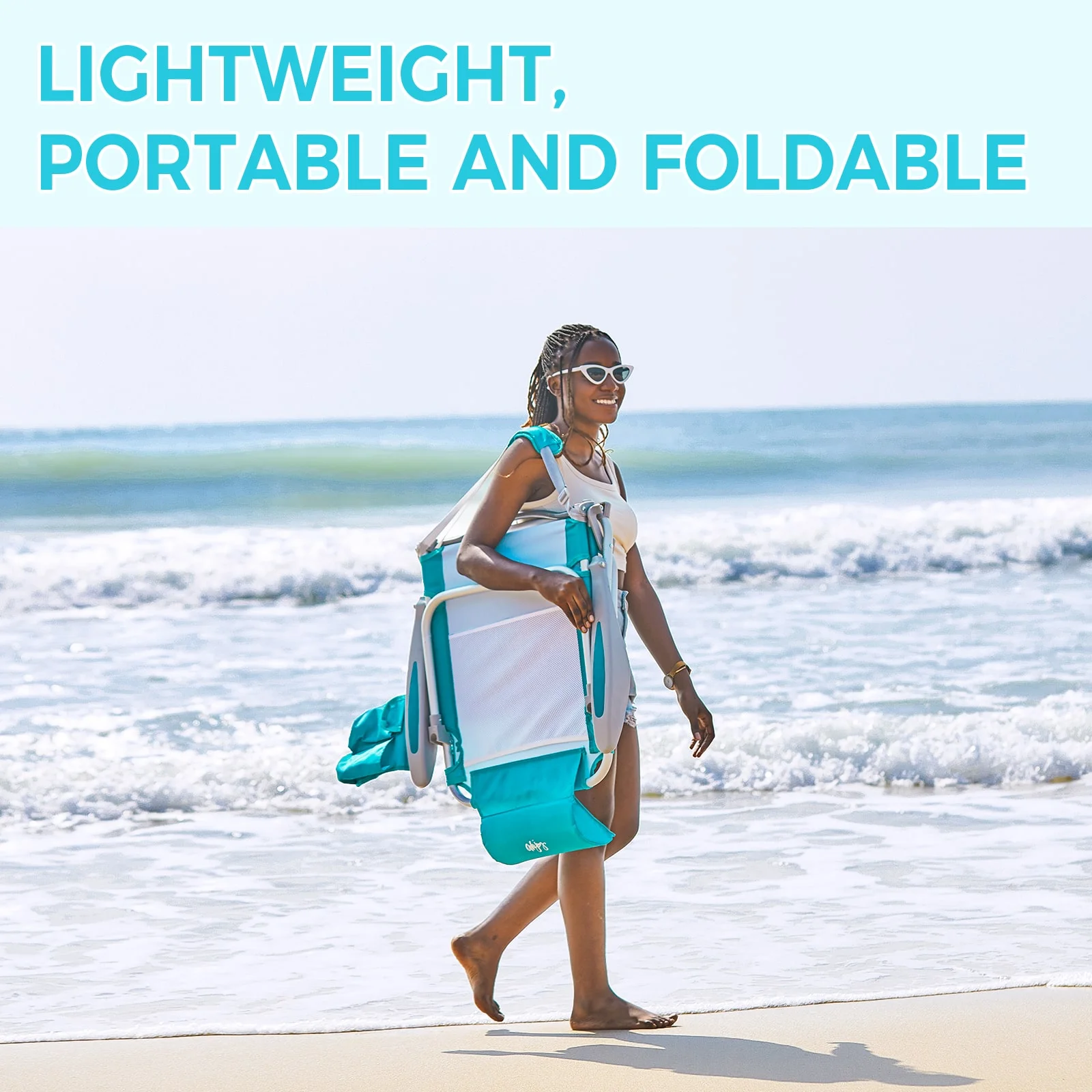 #WEJOY 2PCS Backpack Beach Chair, 4-Position Adjustable Folding Chair, Aluminum Folding Beach Chair, Low Camping Chair for Adults with Headrest, Cup Holder, Towel Rack, Max Load 265 lbs - Image 6