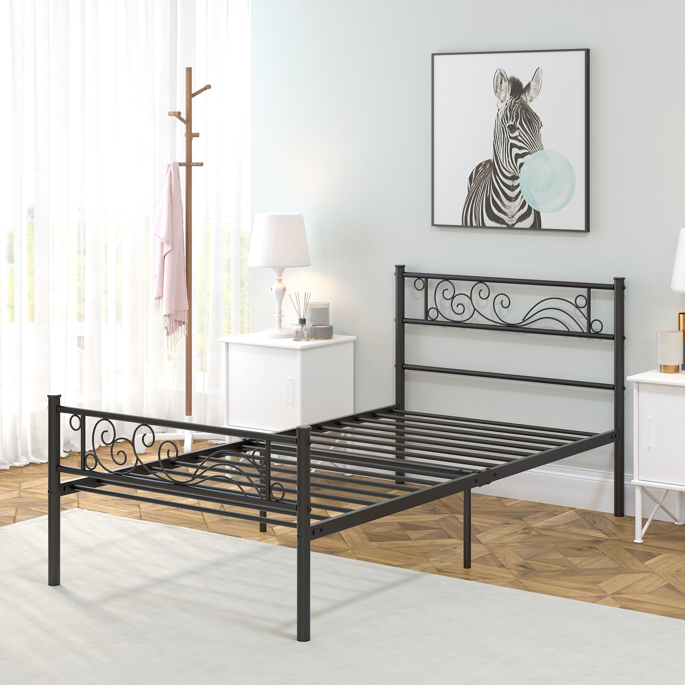 Yoneston Twin Size Metal Platform Bed Frame with Headboard Footboard for Boys Kids Adults, Black - Image 4