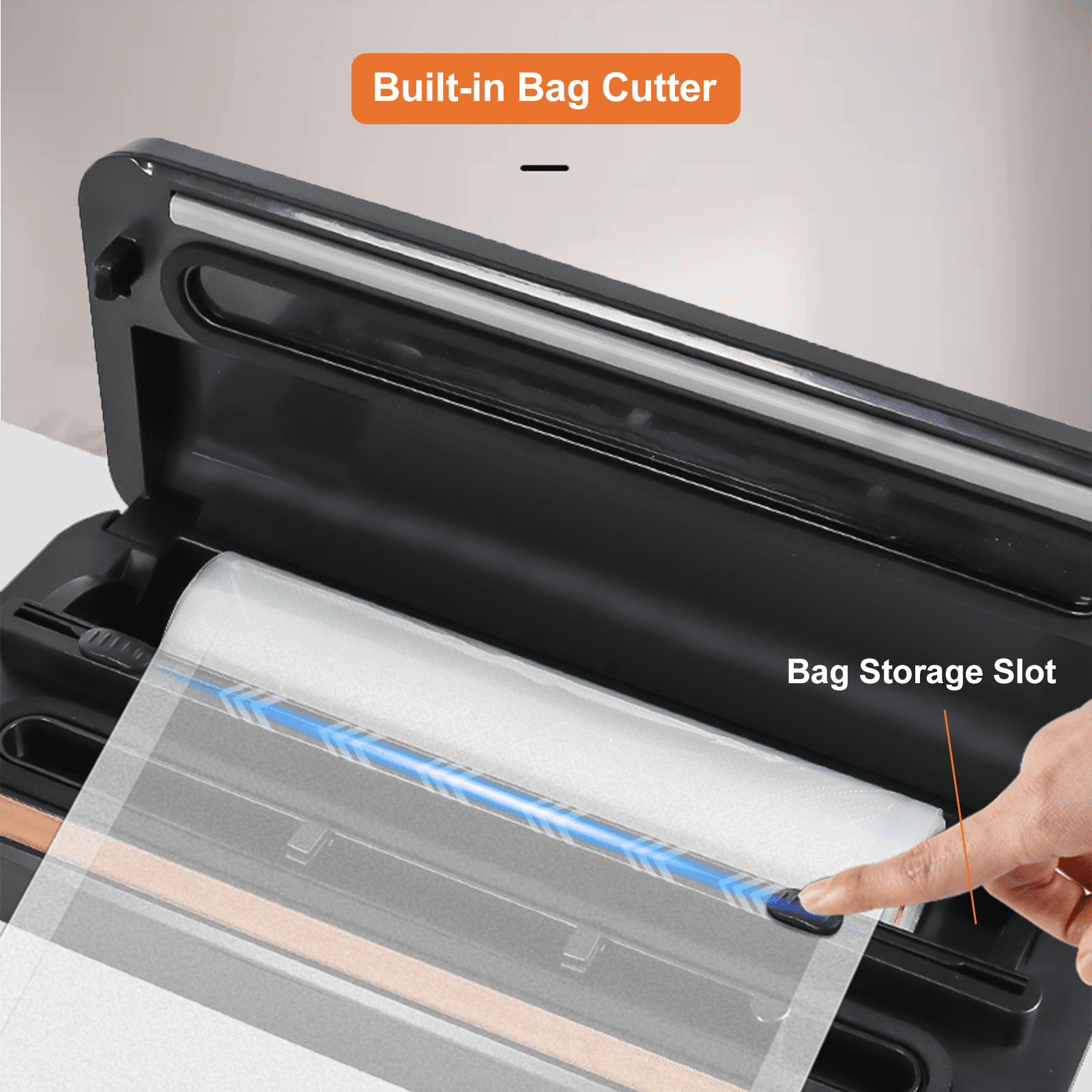 Vacuum Sealer, Food Vacuum Sealer Machine, 80kPA Compact Food Preservation System for Sous Vide and Food Storage, with Cutter, Vacuum Hose Attachment Jars, 1 Bag Rolls, 20 Sealer Bags - Image 5