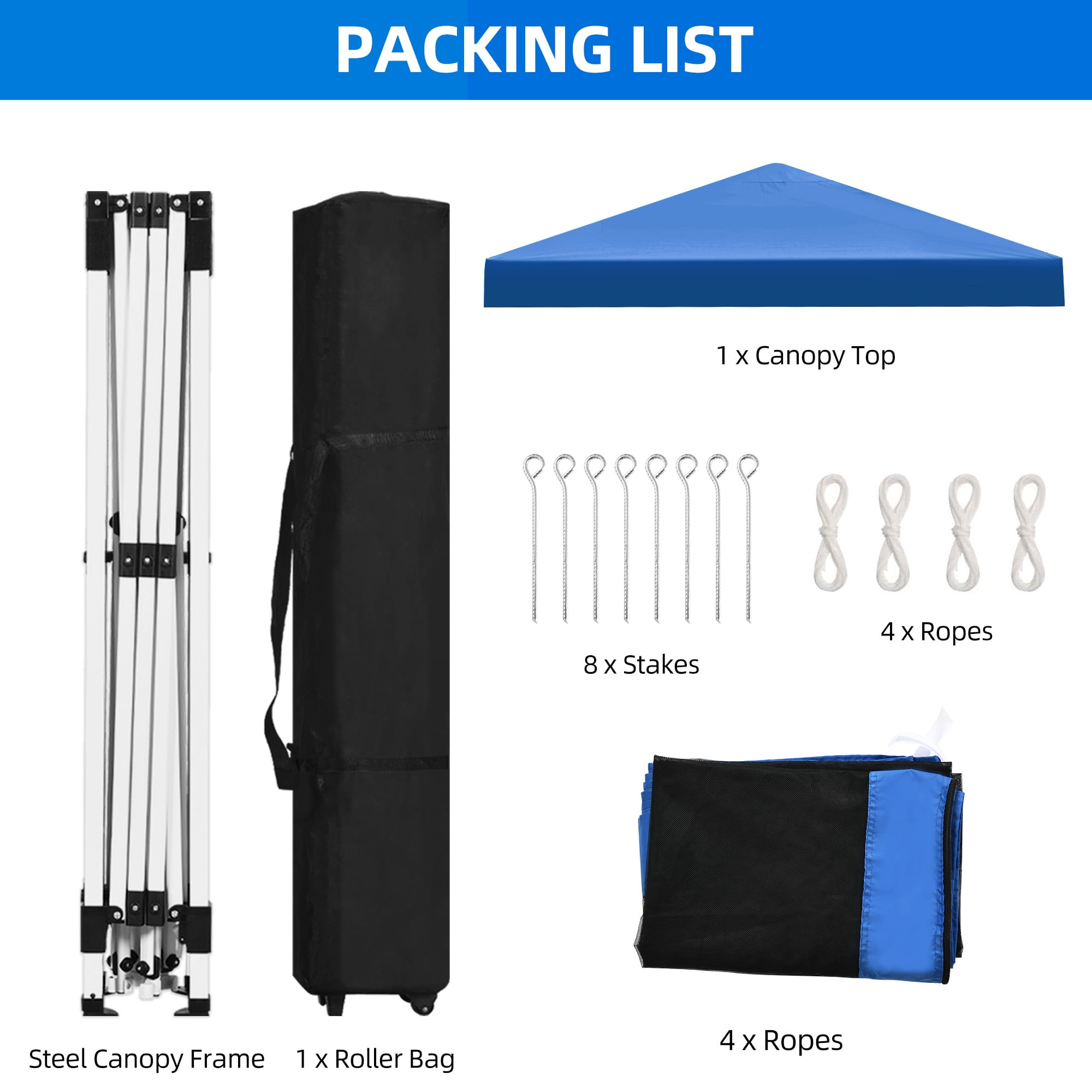 Uforic 10 ft x 10 ft Easy Pop Up Outdoor Patio Canopy Tent with Netting,4 Ropes,8 Stakes and 1 Carry Bag - White - Image 7