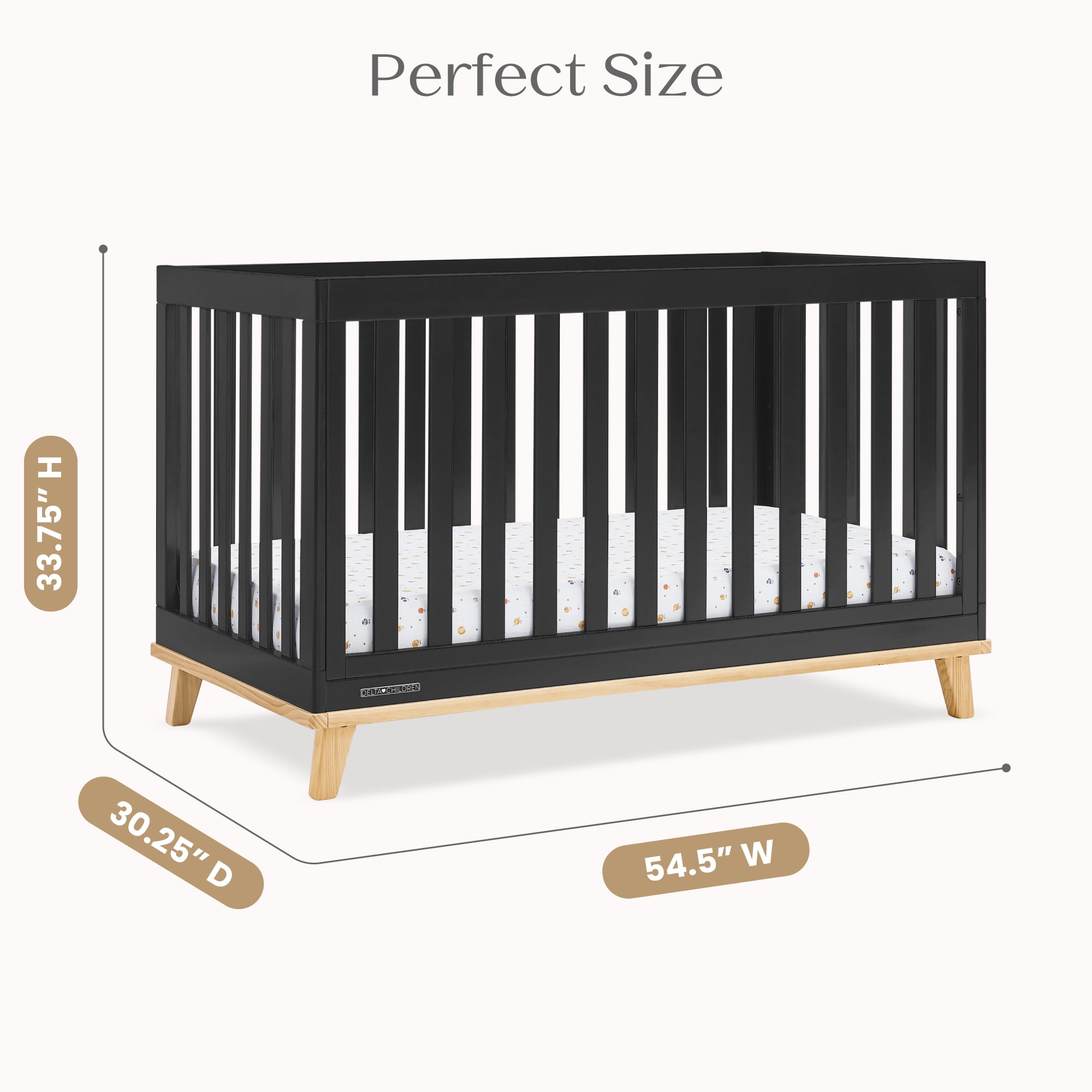 Delta Children Frankie 4-in-1 Convertible Crib - Greenguard Gold Certified, Black with Natural - Image 11