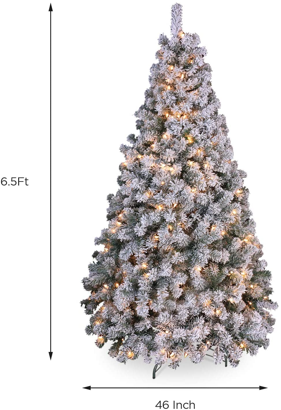 OasisCraft 6.5ft Pre-Lit Snow Flocked Christmas Tree with 350 Light, Artificial Pine Xmas Tree - Image 4