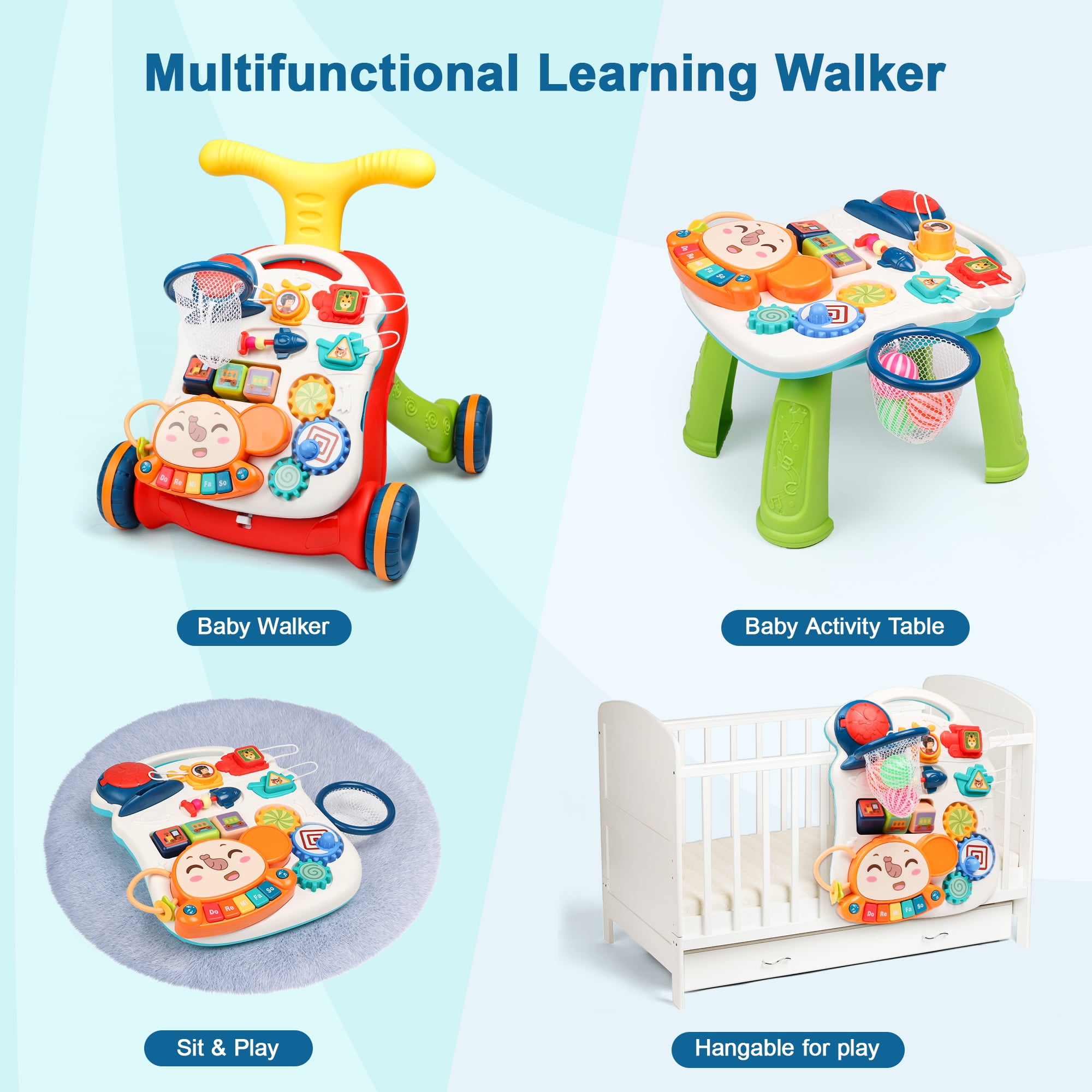 Beefunni Musical Baby Activity Center, Red Baby Walker&Learning Table for Boys Girls 6 Months up, Fun Educational Learning Toys, Kids Christmas Gifts for 6 8 12 Months - Image 5