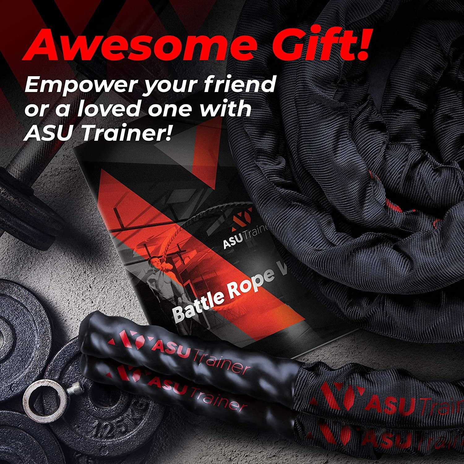 ASU Trainer Workout Battle Ropes Core and Arms Weighted Exercise Ropes w Sleeve and Carabiner - Image 8