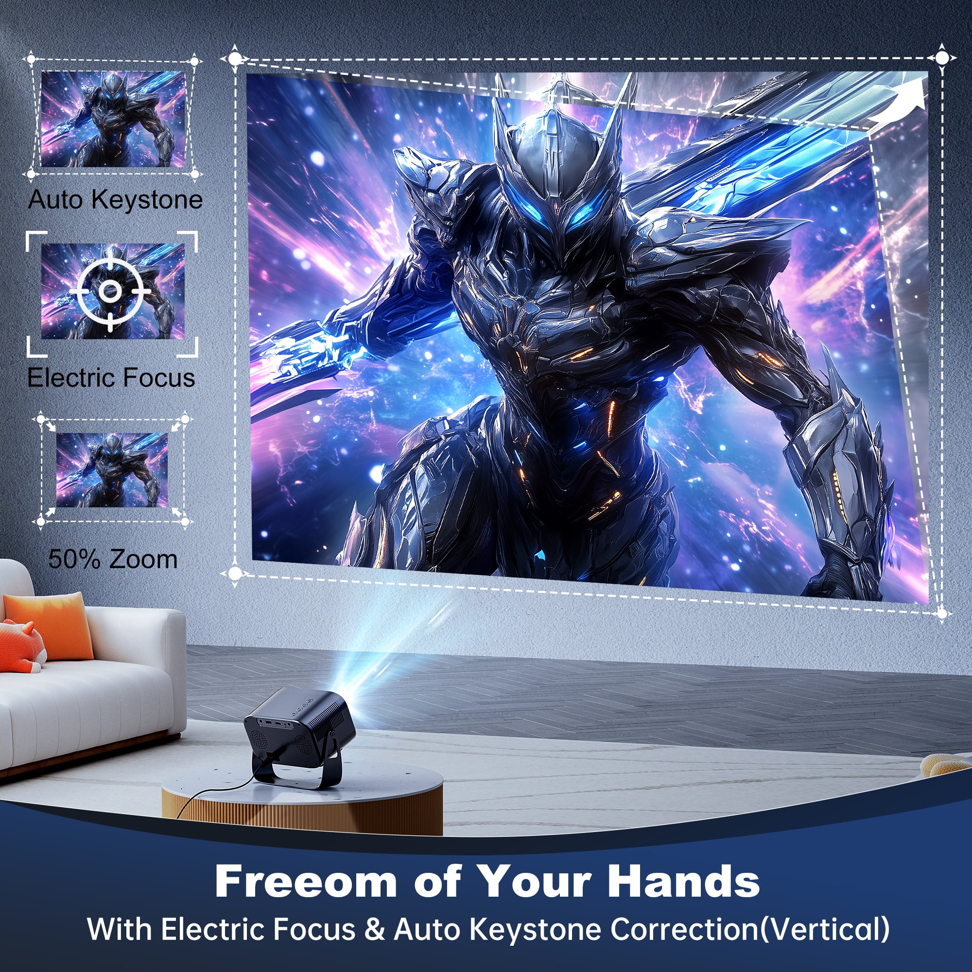 LOSEI Projector Supports 4K resolution Smart Projector Auto Keystone Correction Portable Projector with iOS/Android black - Image 7