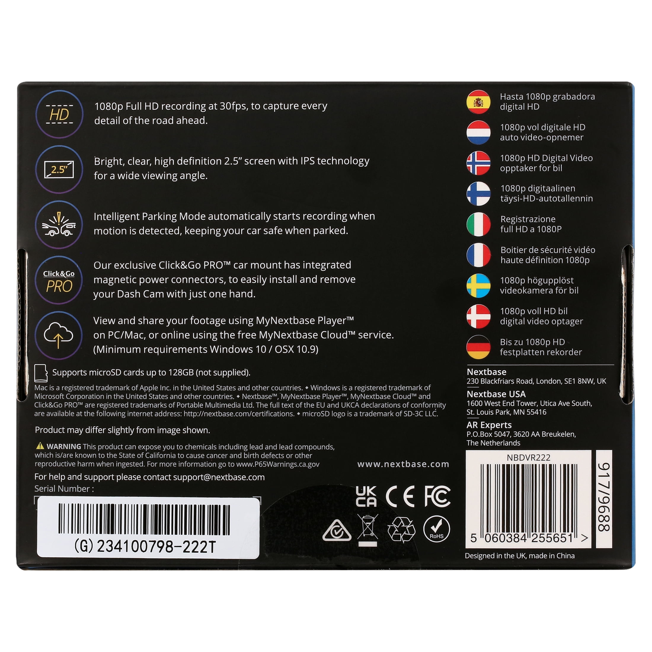 Nextbase 222 Compact Dash Cam in Black 2.5" HD IPS Screen, 1080p Full HD, Intelligent Parking Mode, G Force Sensor, 0.17lbs Assembled. - Image 10