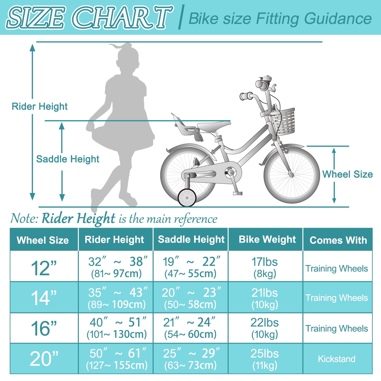 XJD Girls Bike for 2-12 Years Old Toddlers and Kids, 12 14 16 20 Inch Kids Bike with Basket and Bell Training Wheels, 12 Inch Kid's Bicycle with Kickstand & Adjustable Seat Handlebar Height - Image 4