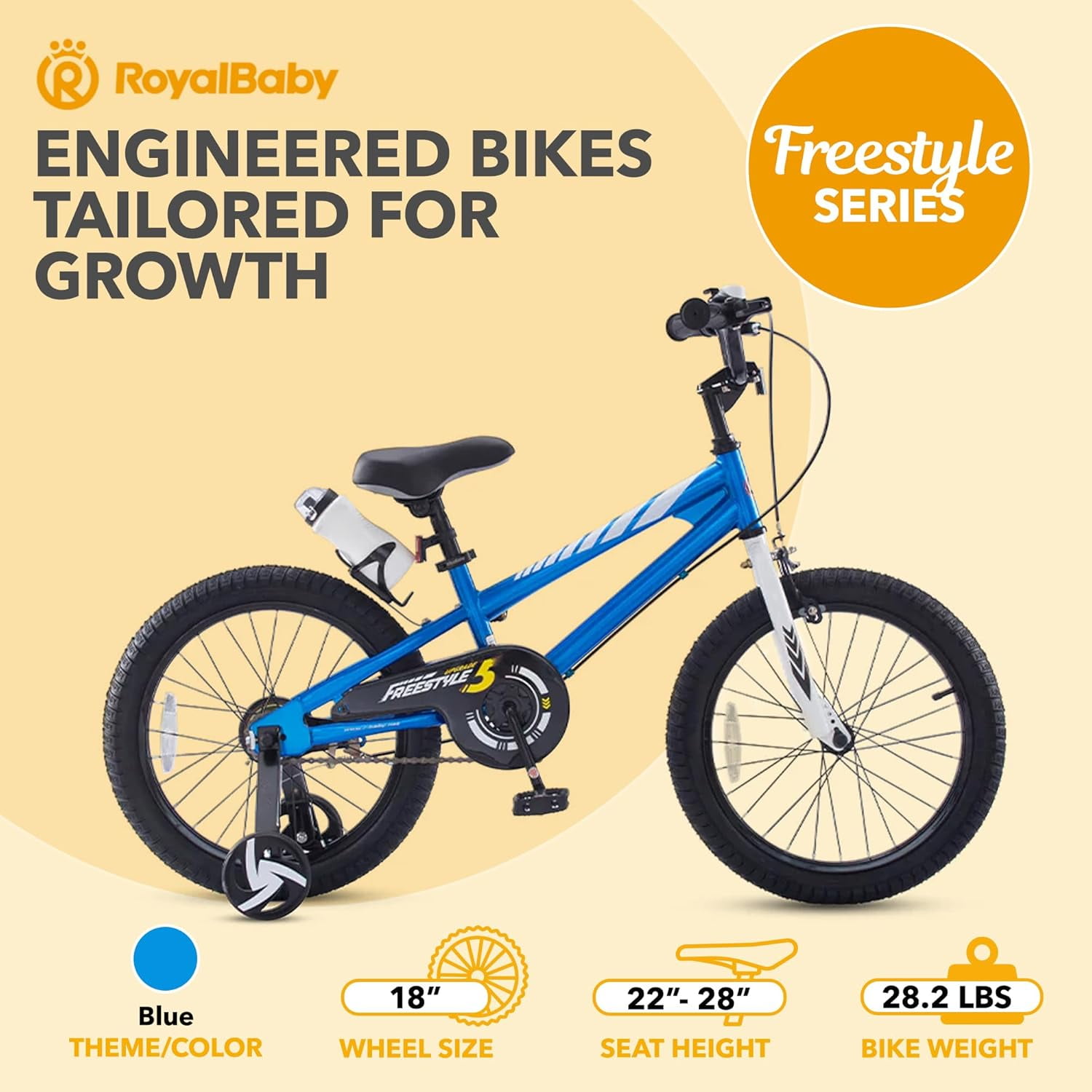 Royalbaby Freestyle 18 In Blue Kids Bike Boys and Girls Bike with Kickstand and Water Bottle - Image 3