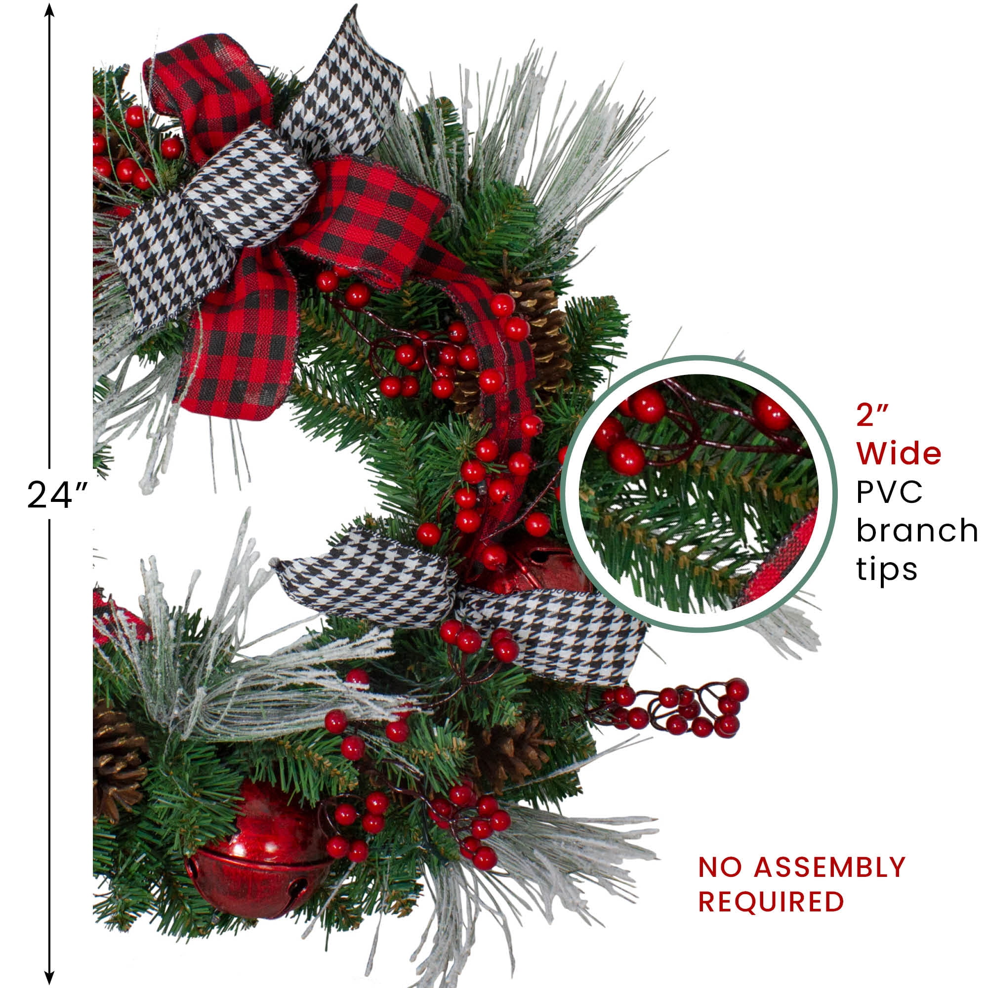 Northlight Plaid and Houndstooth and Red Berries Artificial Christmas Wreath - 24-Inch, Unlit - Image 4