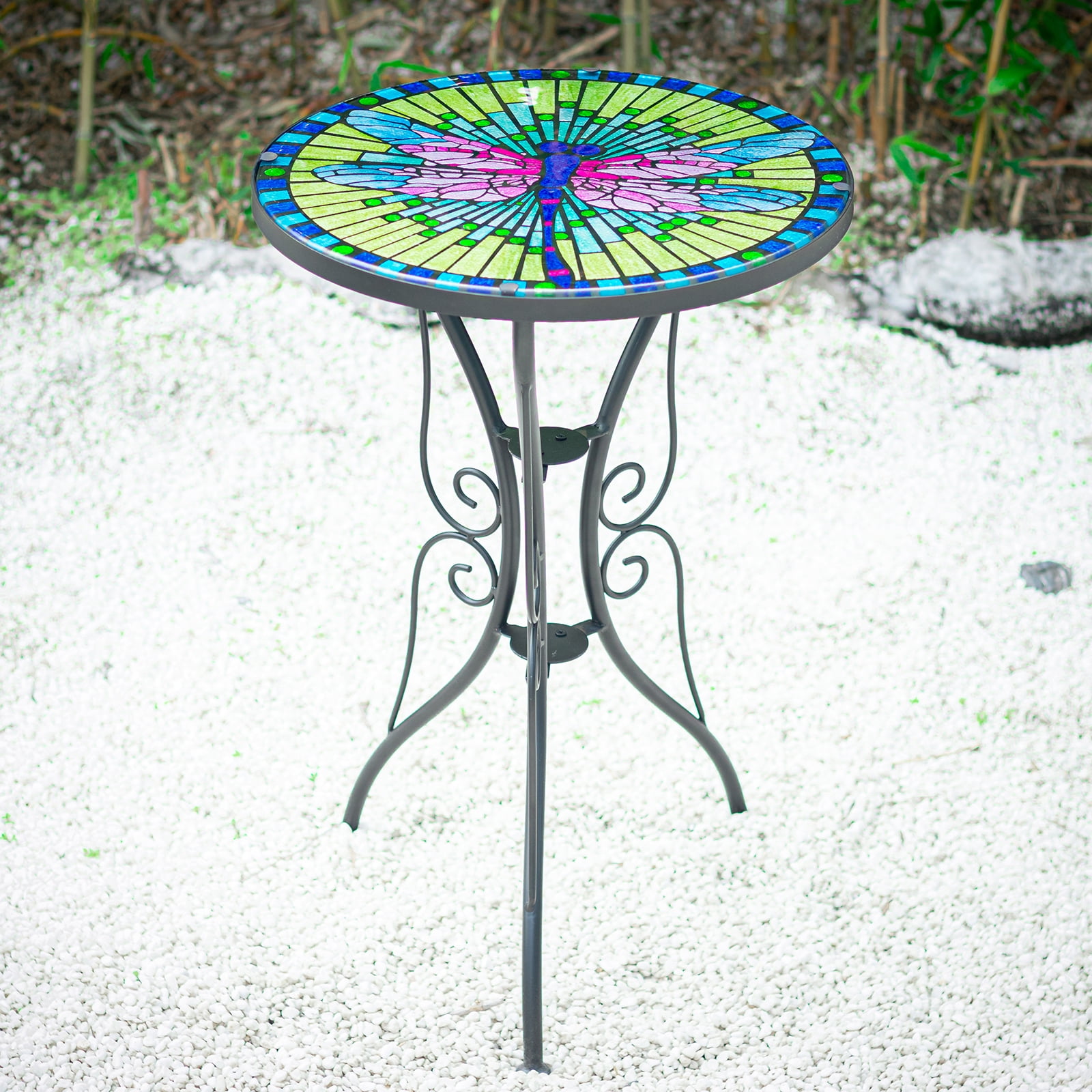 WONDER GARDEN 21"H Glass Plant Stand Outdoor Side Table for Porch Patio Garden Dragonfly - Image 5