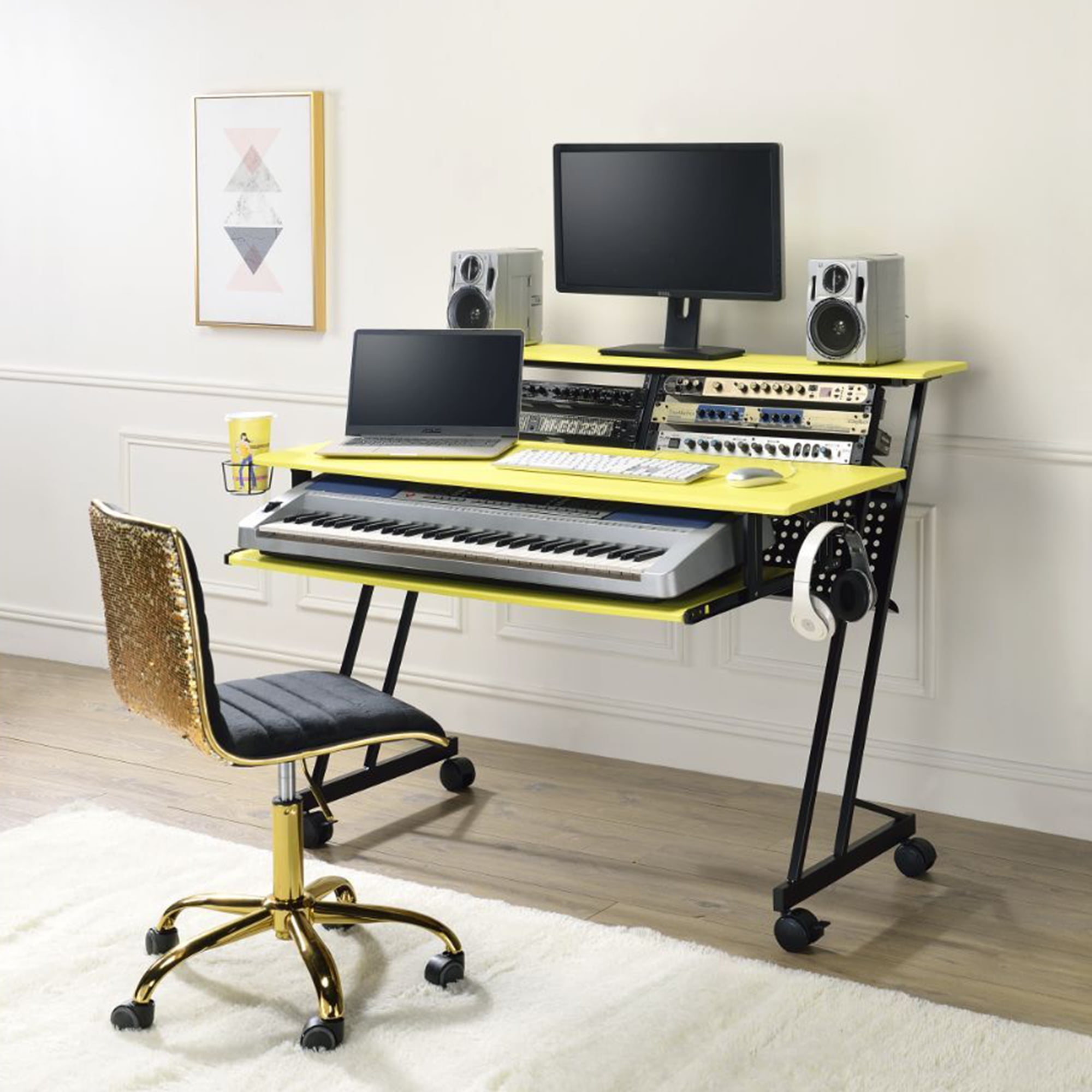 ACME 47" Home Office Furniture Suitor Music Recording Studio Desk, Yellow - Image 3