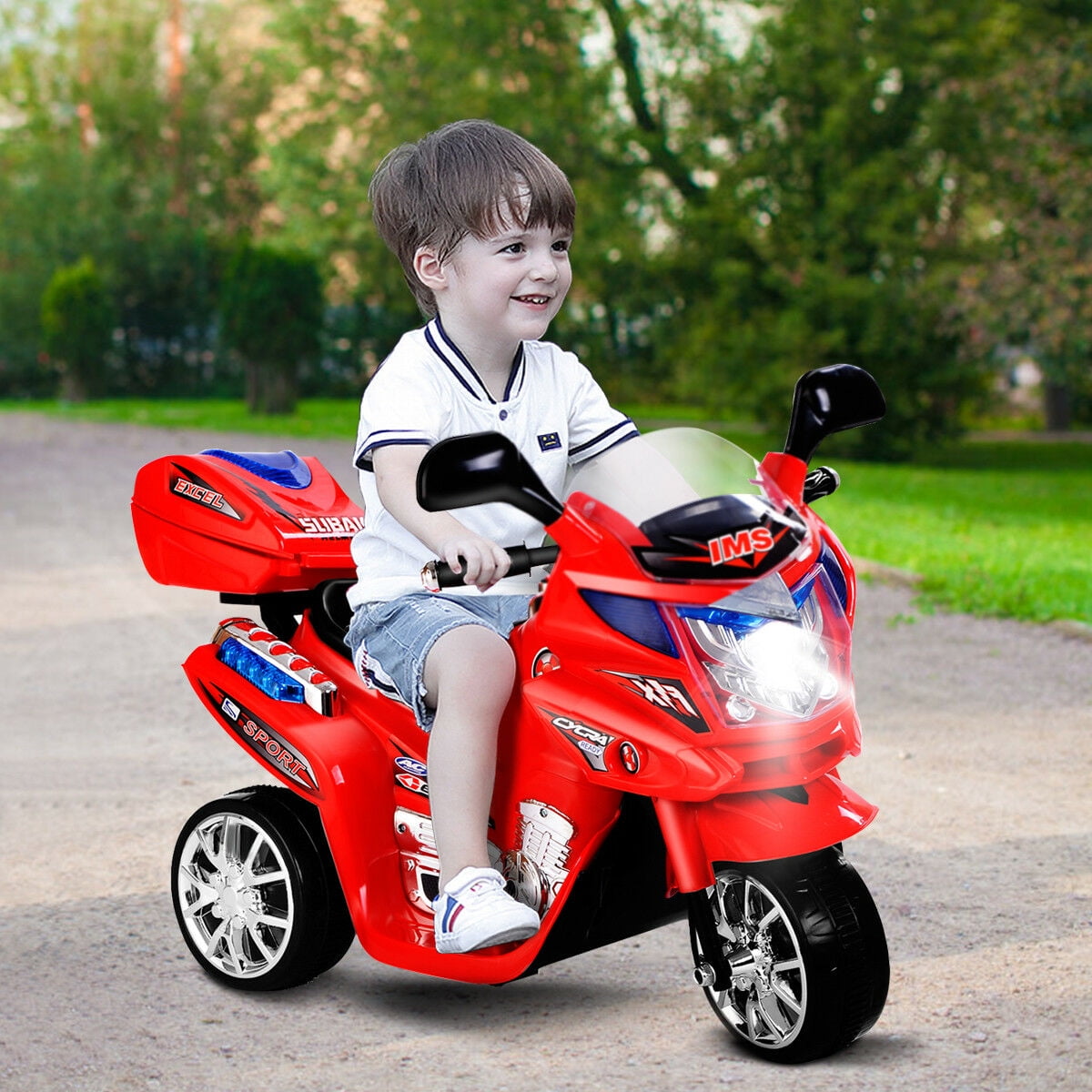 Costway Kids Ride On Motorcycle 3 Wheel 6V Battery Powered Electric Toy Power Bicycle Red - Image 9