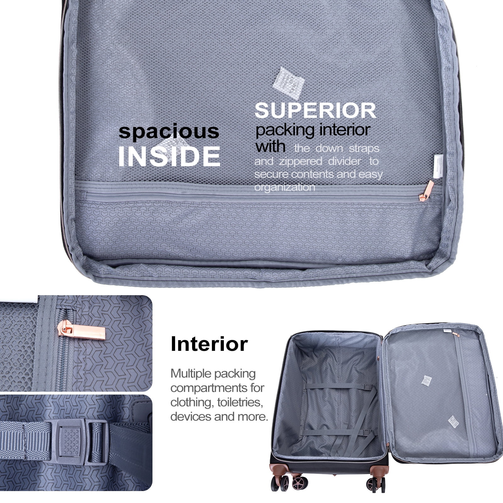 Travelhouse 3 Piece Luggage Set Softside Expandable Lightweight Suitcase with Spinner Wheels.(Black) - Image 7