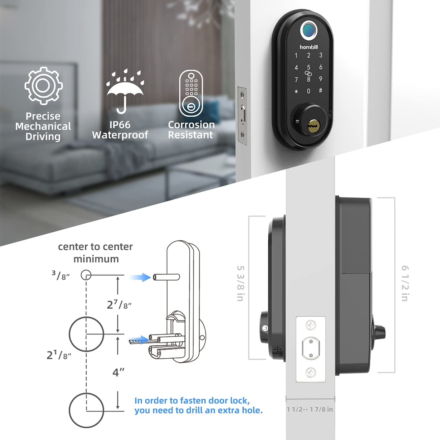 Smart Lock,hornbill Fingerprint Electronic Deadbolt Door Lock with Keypad-Bluetooth,Keyless Entry Smart Deadbolt,Free App Control,IC Card,Ekeys Sharing,Passcode,Auto Lock,Support Google Home - Image 6