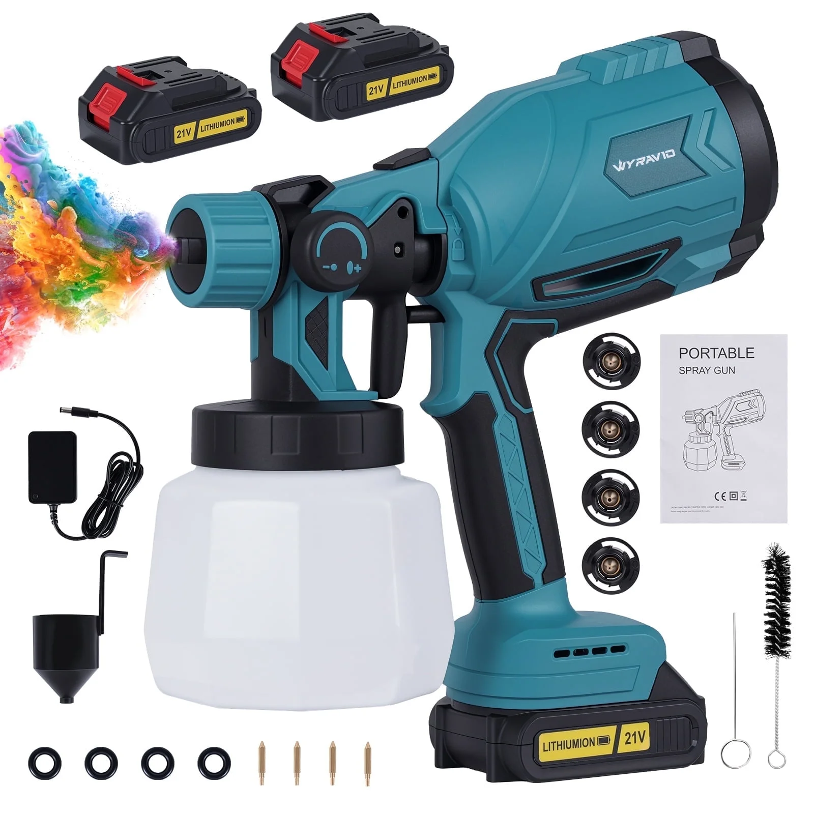 WYRAVIO Cordless Paint Sprayer, Electric HVLP Powerful Spray Gun with 3 Spray Patterns and Adjustable Valve Knob for Painting Ceiling, Fence, Cabinets, Walls