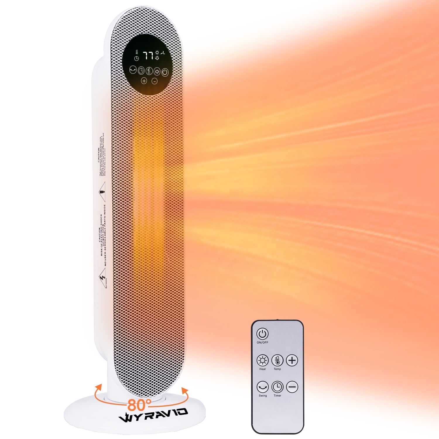 WYRAVIO 1500W Space Heaters for Indoor Use,80° Oscillating Portable Electric Heaters with Thermostat, Remote, 3 Modes,Fast Safety Heat,12H Timer, Overheat Protection, Heater for Bedroom Home Office