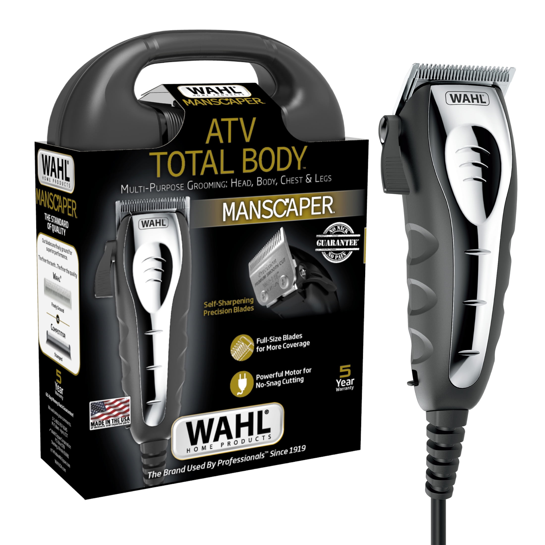 Wahl ATV Total Body Manscaper Hair Clipper for Men, Corded 18pc, Black Chrome 3024498
