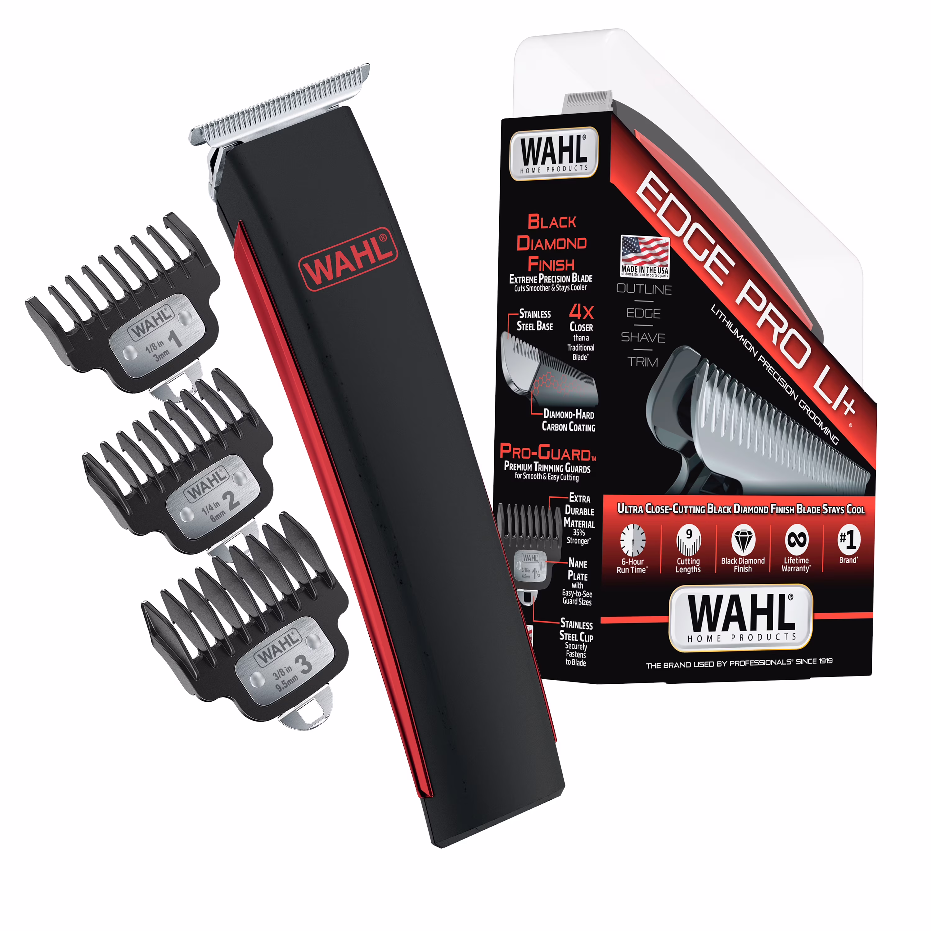 Wahl Edge Pro Lithium-Ion Rechargeable Battery Beard Trimmer with T-Blade, 17Pc for Men, Black, 9895