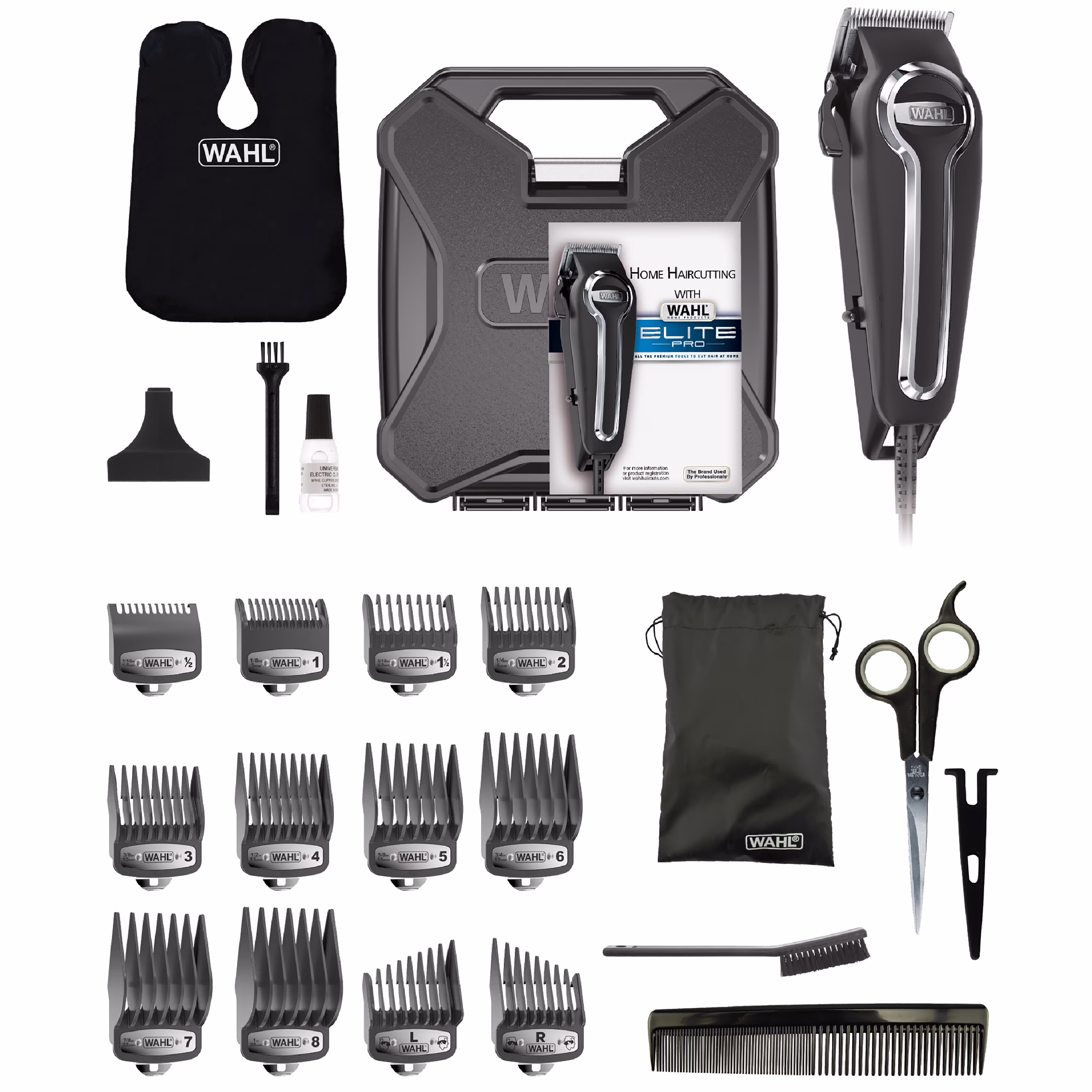 Wahl Elite Professional High Performance Hair Cutting Kit, 23 Piece Set with Clipper, Clipper-Blade Cover, Premium Styling Hair-Comb, 79734