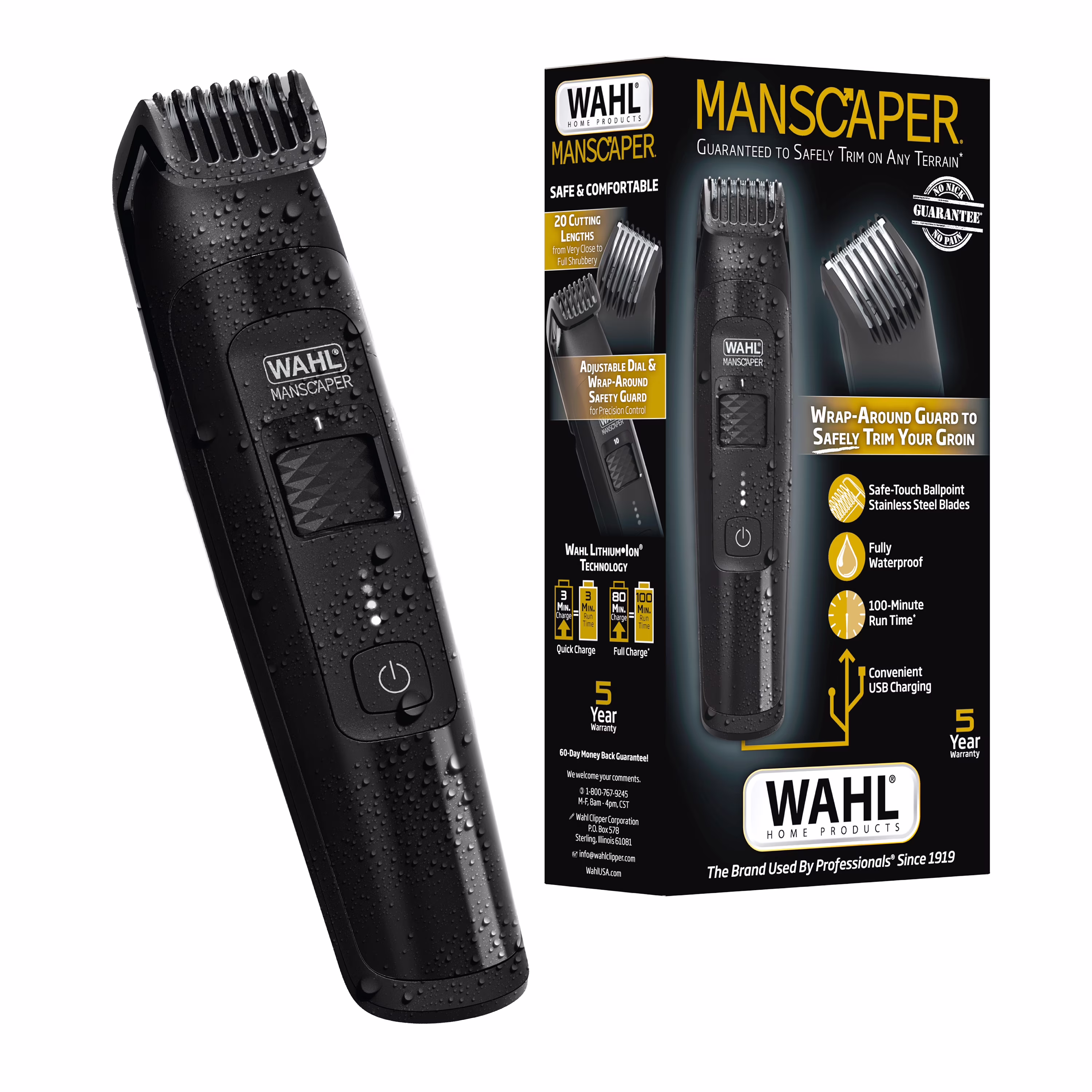 Wahl Manscaper Rechargeable Body Groomer for Men, Waterproof, Lithium Ion Battery, 1pc, Black - 5618-100