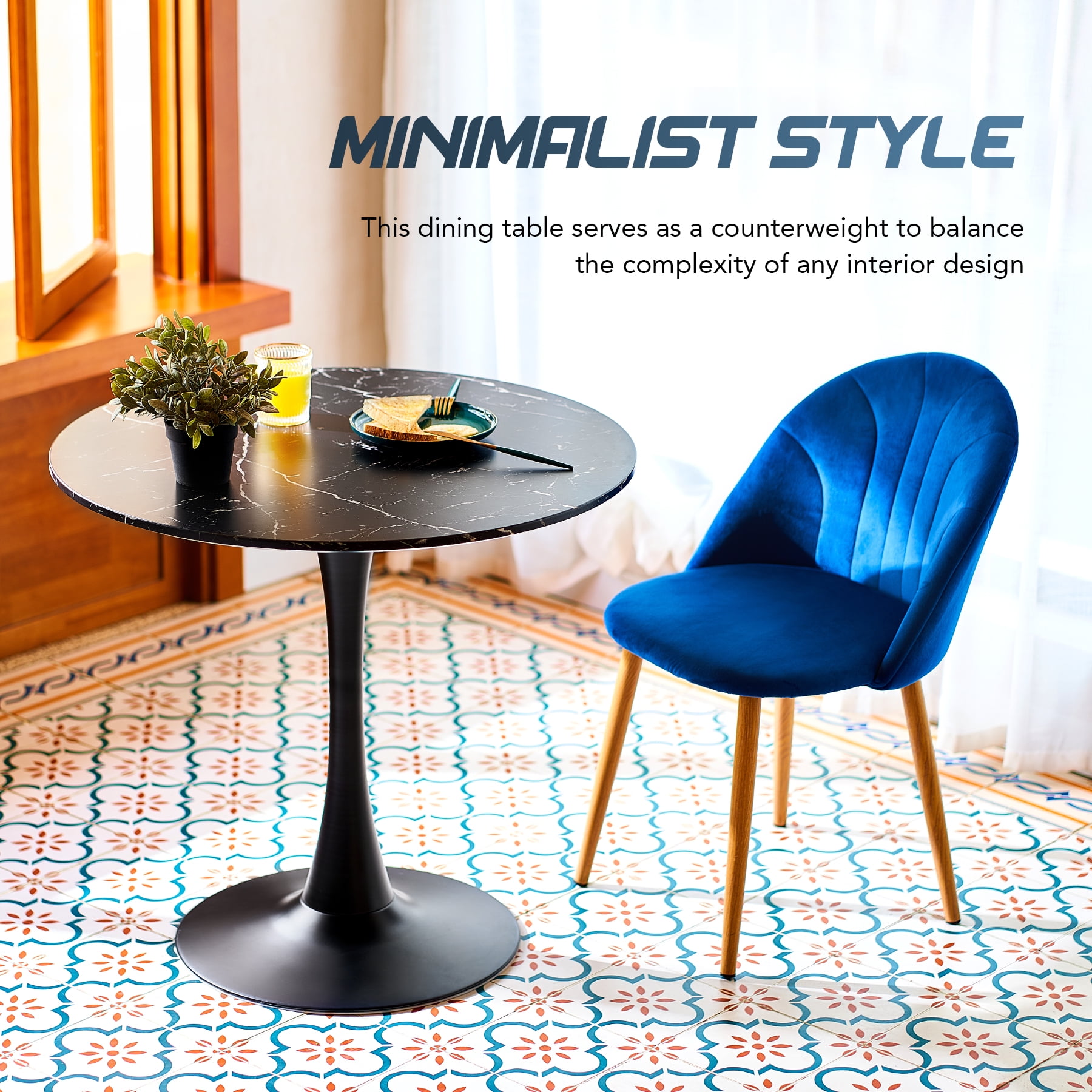 Wayshire Mid Century Pedestal Dining Table, Black