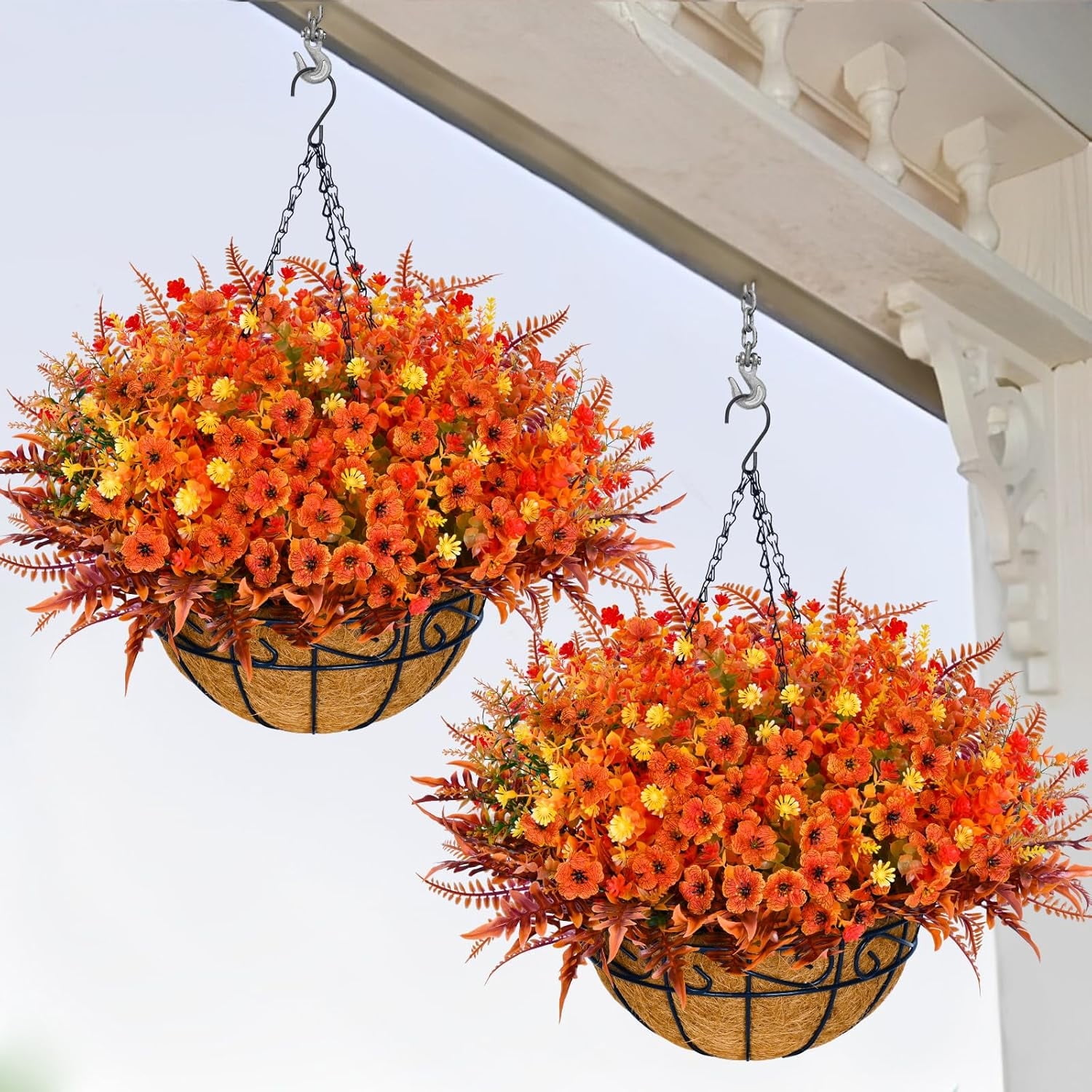 Waipfaru 22 Bundles Artificial Hanging Flowers with Basket for Outdoors, UV Resistant No Fade Fake Plastic Fall Flowers Faux Plants for Patio Balcony Yard Home Decor
