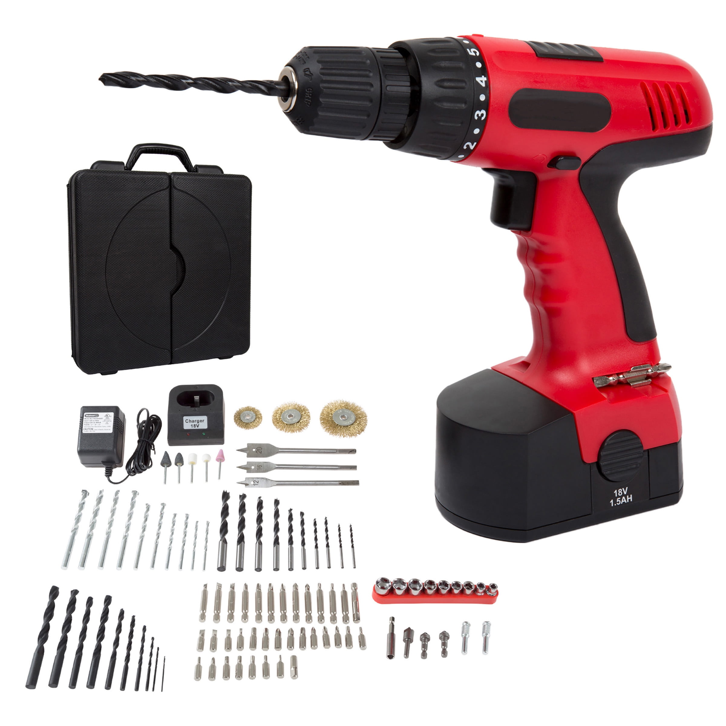 Stalwart Cordless Drill Set, 18V, Rechargeable Battery, 1.5Ah, 265 in-lb Torque, 0-600 RPM, 89-Piece