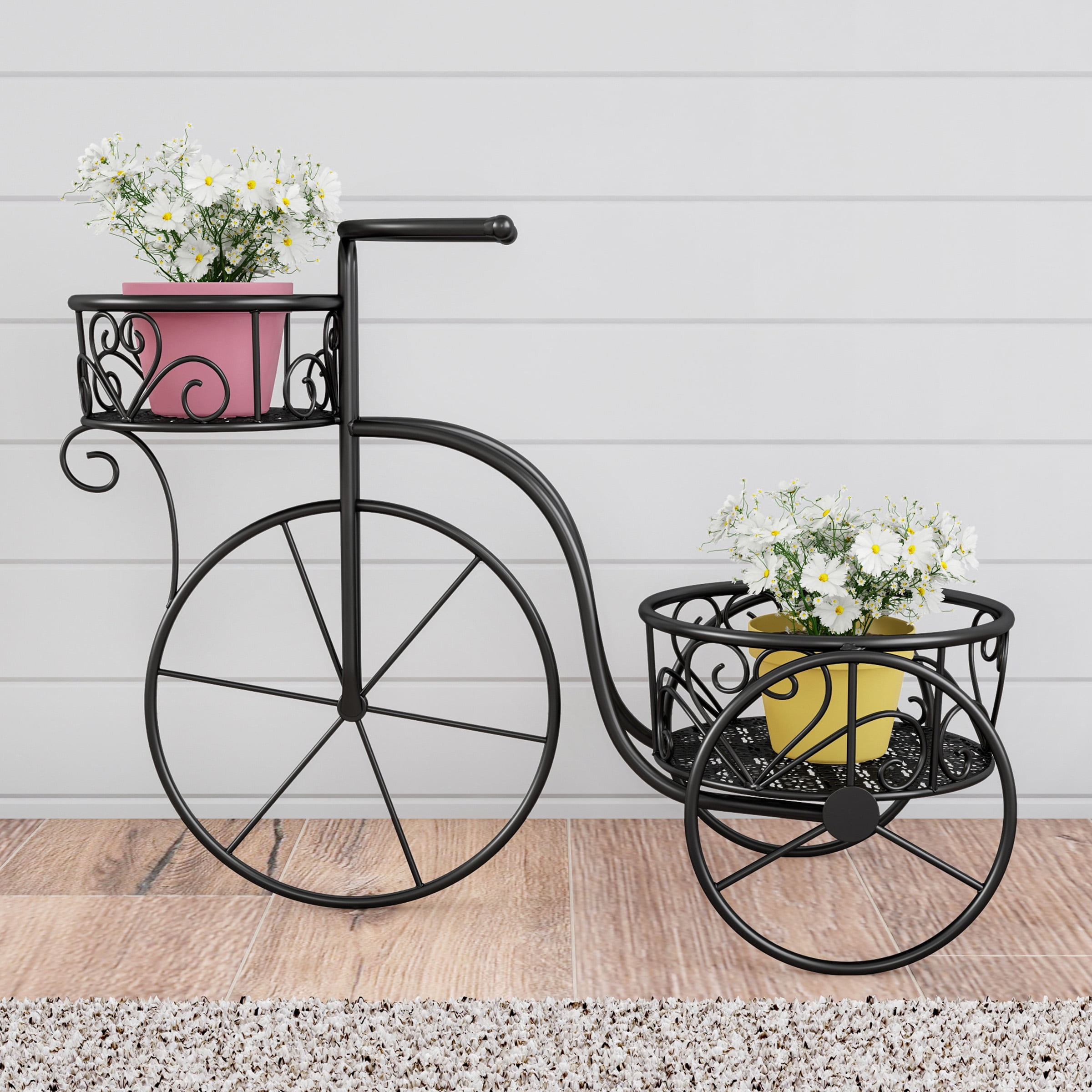 Tricycle Plant Stand– 2-Tiered Indoor or Outdoor Vintage Display by Pure Garden (Black)
