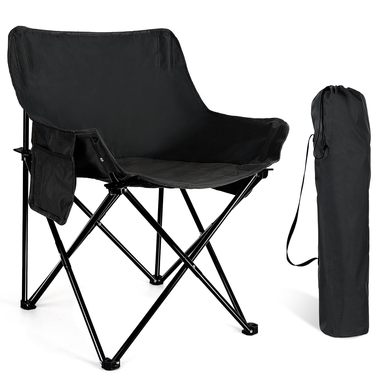 Walchoice Camping Chair for Adults, Portable Compact Folding Lawn Chair Camp Chair with Carry Bag for Outdoor Fishing Hiking Travel Beach, Black