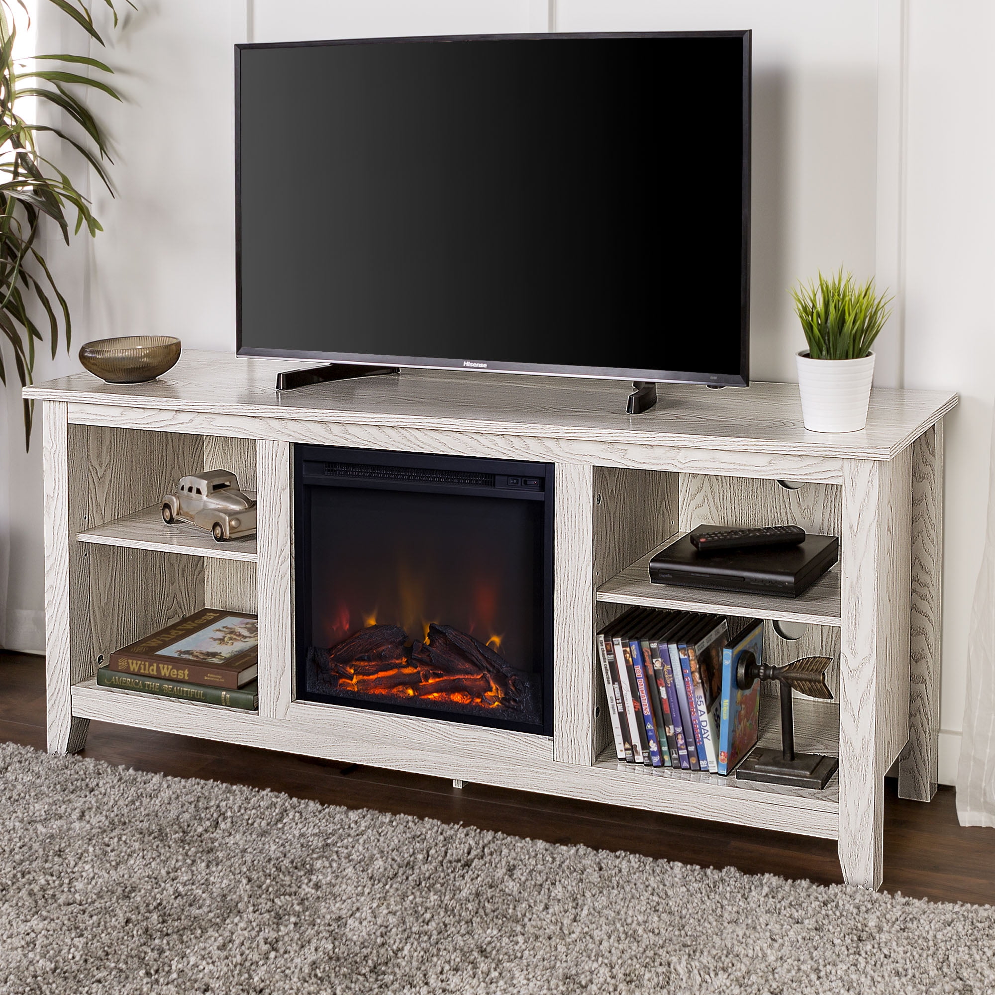 Walker Edison Traditional Fireplace TV Stand for TVs up to 64" - Whitewash