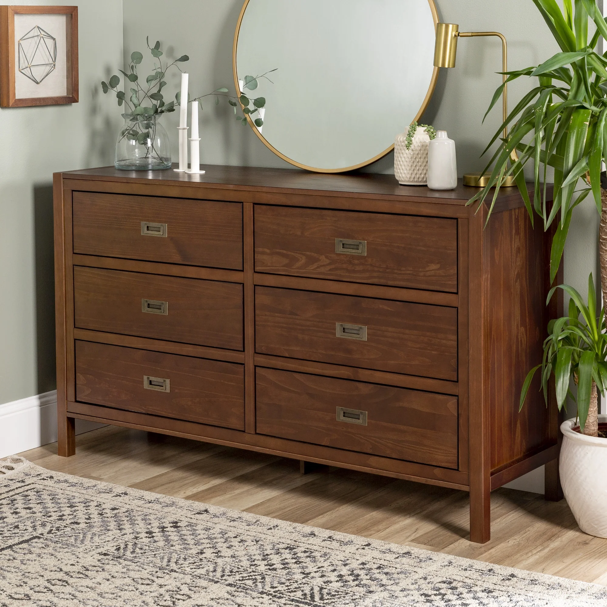 Walker Edison Annabelle Modern Six Drawer Solid Wood Walnut Dresser