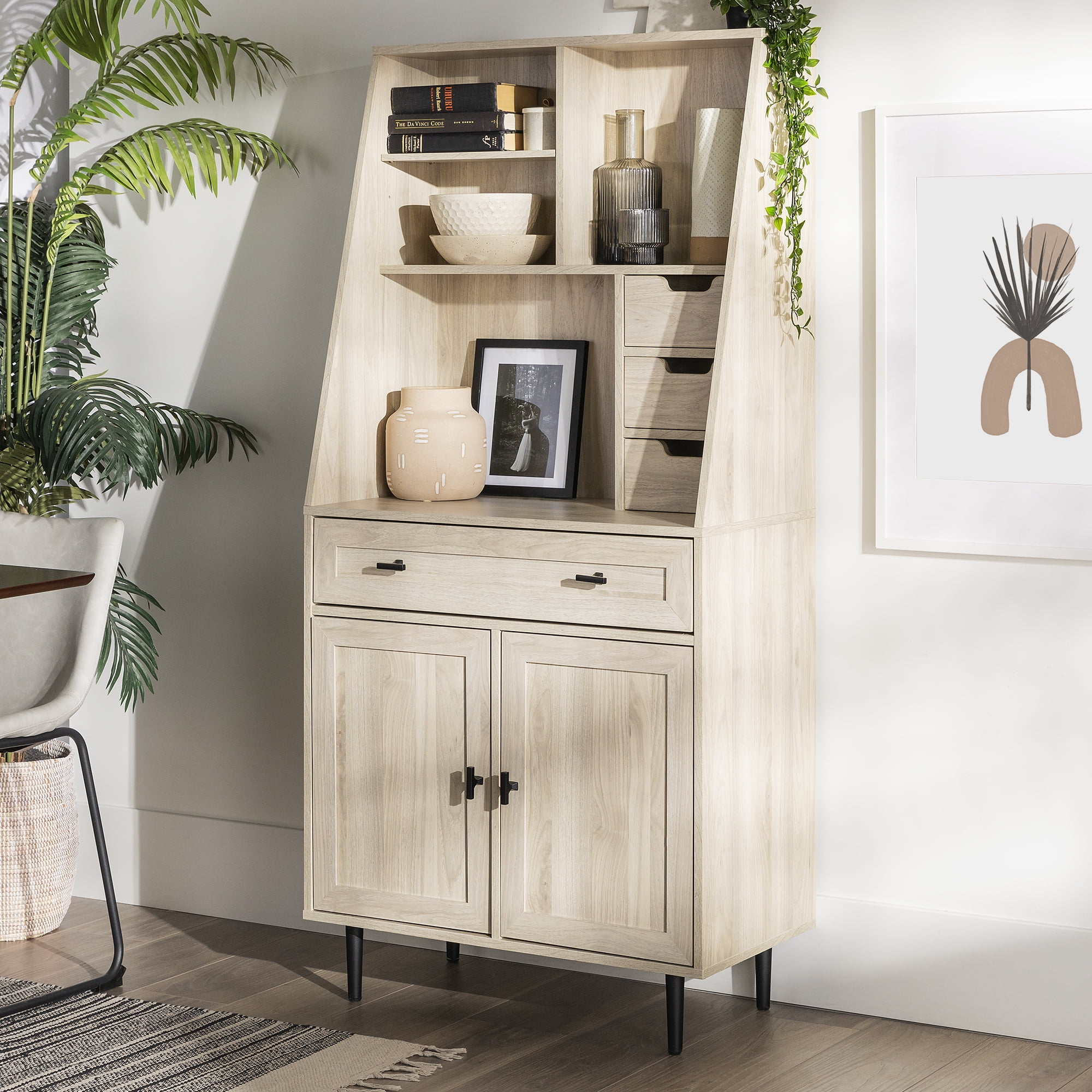 Walker Edison Bromberg Storage Desk with Hutch, Birch